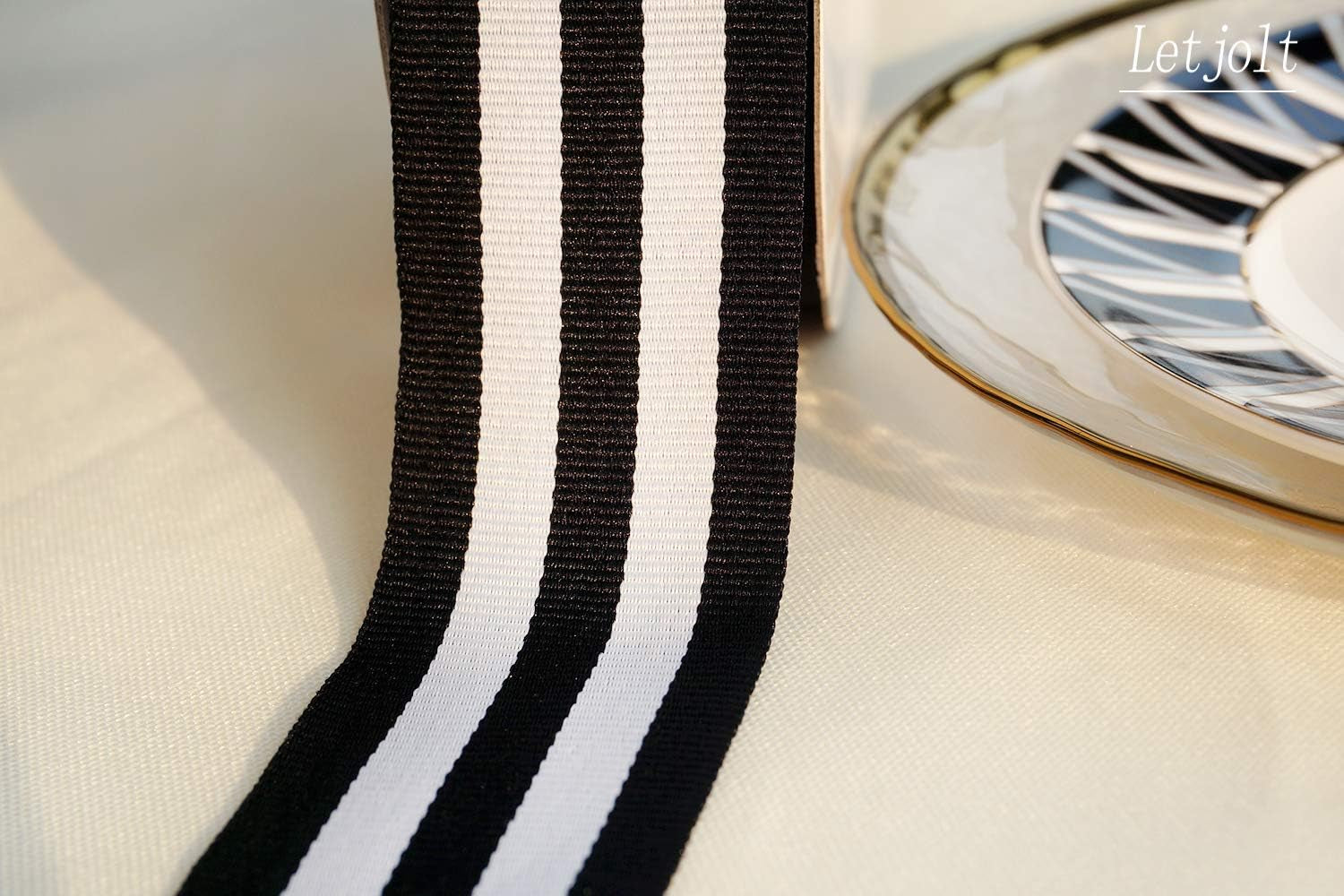 Black and White Taffy Striped Fabric Grosgrain Ribbon 1-1/2 Inch Wide 25 Yards Black Striped Ribbon for Bouquet Favor Christmas Thanksgiving Gifts Wraps Craft Trim Embellishments Supplies Decoration
