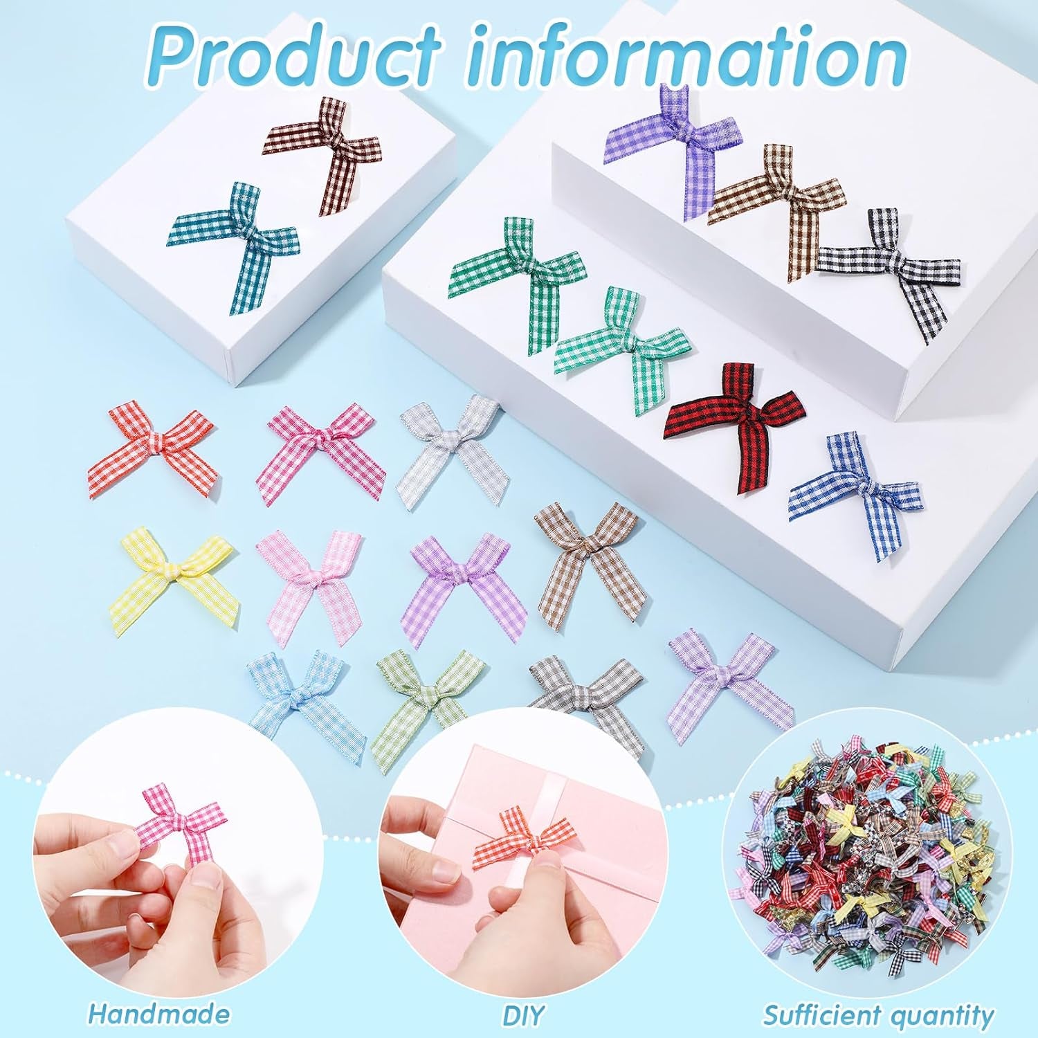 300 Pcs Mini Ribbon Craft Bows, Small Multicolor DIY Craft Tiny Bows for Presents Satin Decoration Bowknot for Gift Wrapping Hair Clip Flower Bouquet Wedding Birthday Sewing Scrapbooking (Plaid)