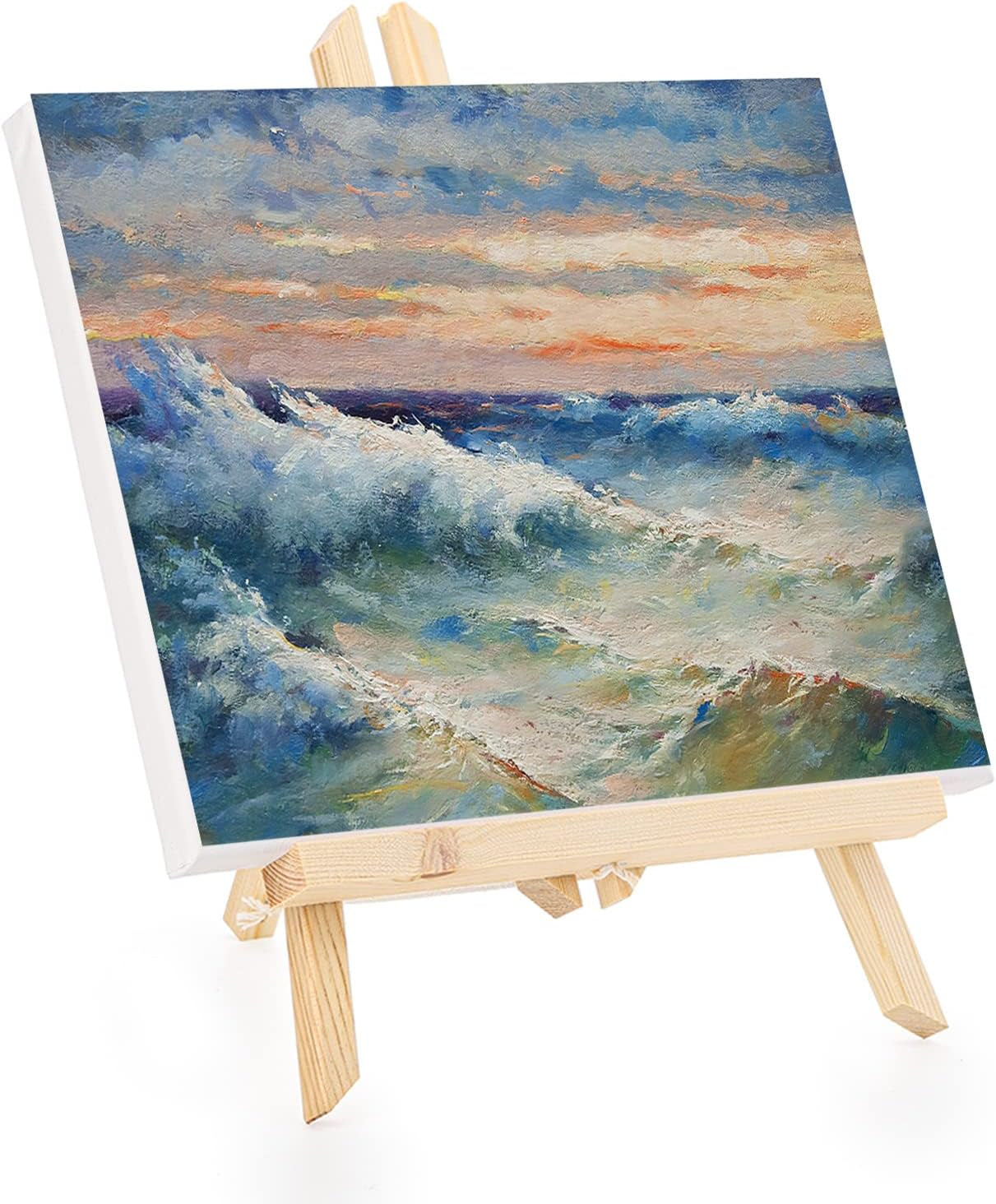 6 Packs 8" X 10" Canvas and Easel Set, Art Easel Stand with Canvas Set Tabletop Wooden Display Stand and Canvas Panels for Artist, Students, Adults, Kids Painting