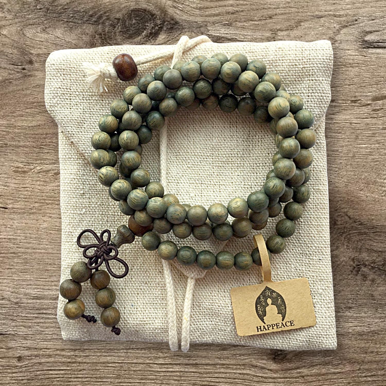 6Mm Natural Fragrant Green Sandalwood 108 Mala Beads - Tibetan Buddhism Prayer Beads