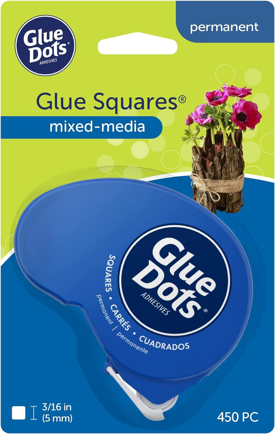 , Glue Squares Dot N' Go Dispenser, Double-Sided, 3/16", 450 Dots, Permanent, DIY Craft Glue Tape, Sticky Adhesive Glue Points, Liquid Hot Glue Alternative, Clear