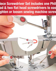 Sewing Machine Maintenance Kit - Tool Set with Needle Inserter, Angled Lint Brush, Set of 3 Screwdrivers, Needle Threader - Universal Compatibility & Storage Pouch Included, 7Pc