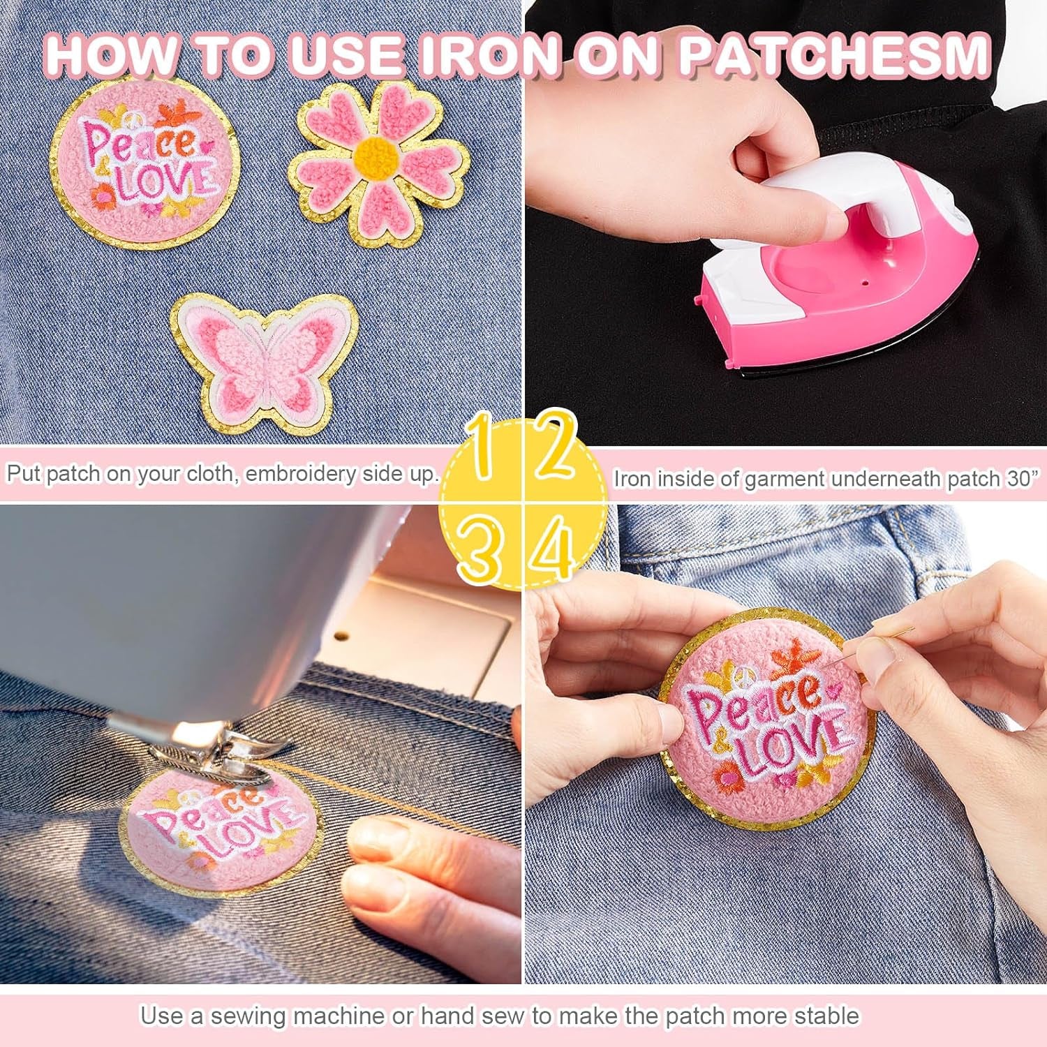 28 Pcs Iron on Patches Colorful Sew Iron on Patch Chenille Embroidered Patches Applique Patches for Clothing Fabric Jackets Jeans Repair Decor Craft(Retro Style)