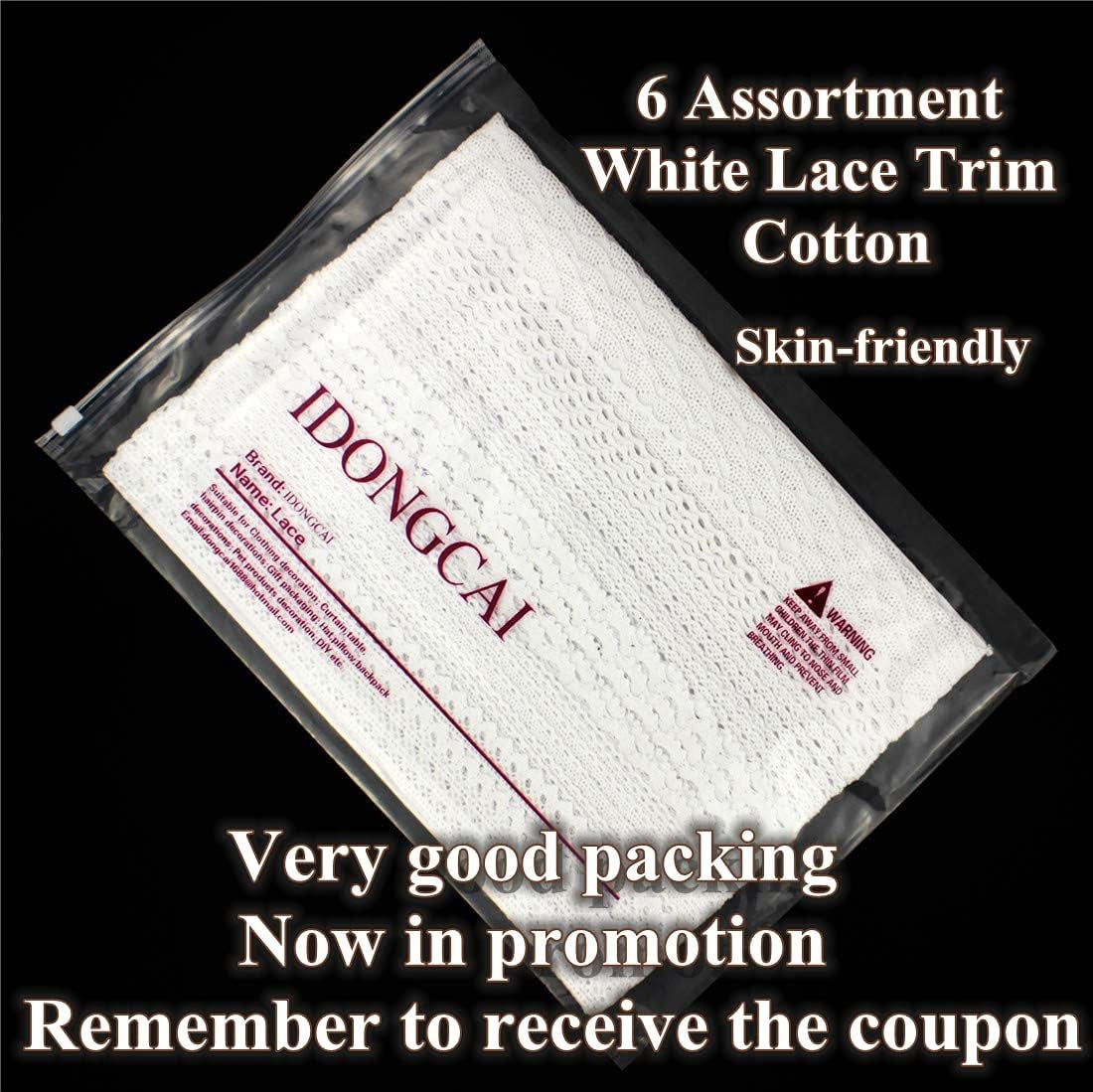 Cotton Lace Trim Vintage Lace Ribbon Crochet Lace Scalloped Edge for Bridal Wedding Decoration Christmas Package DIY Sewing Craft Supply 5 Yards Each (White)