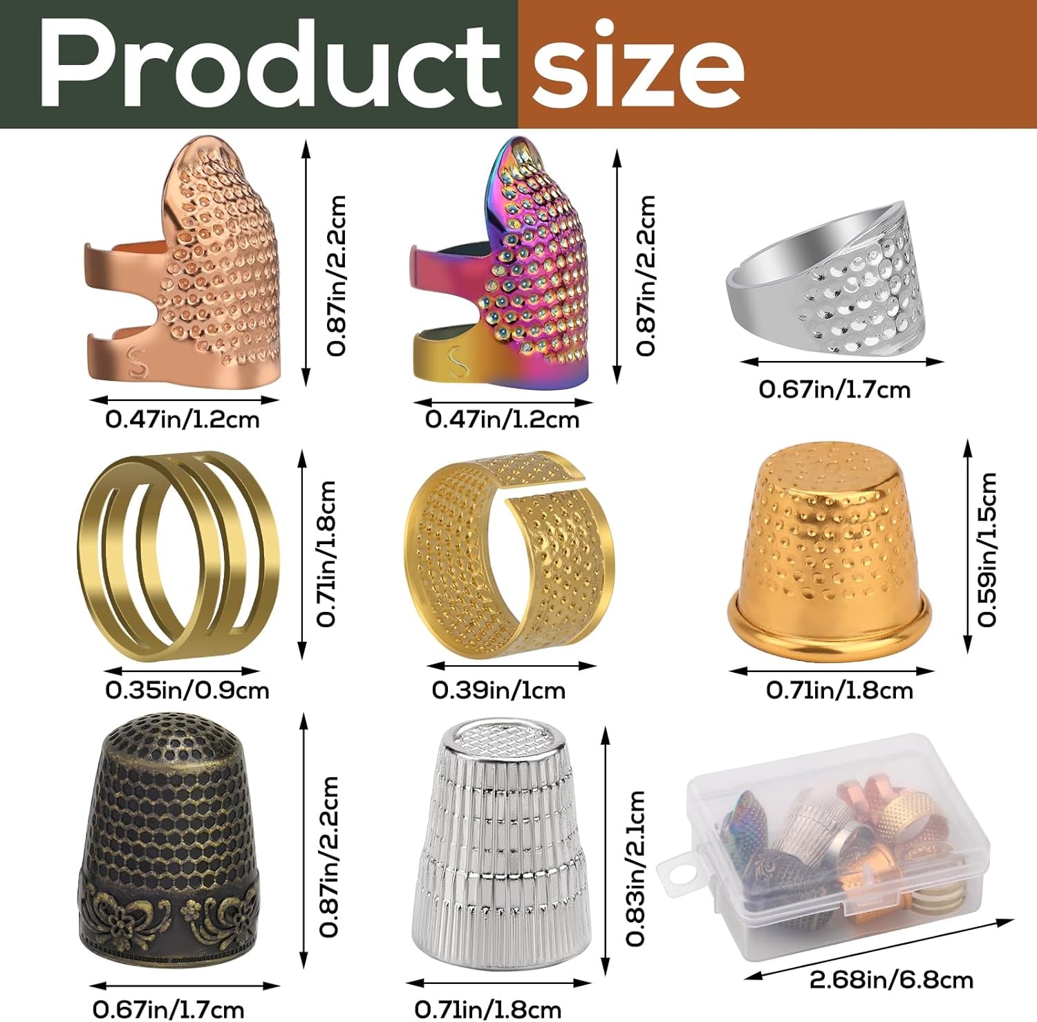 8 Pcs Metal Sewing Thimble, Adjustable Thimble for Hand Sewing Finger Protector,Diy Sewing Tools Accessories, Sewing Thimble Cap with Plastic Storage Box