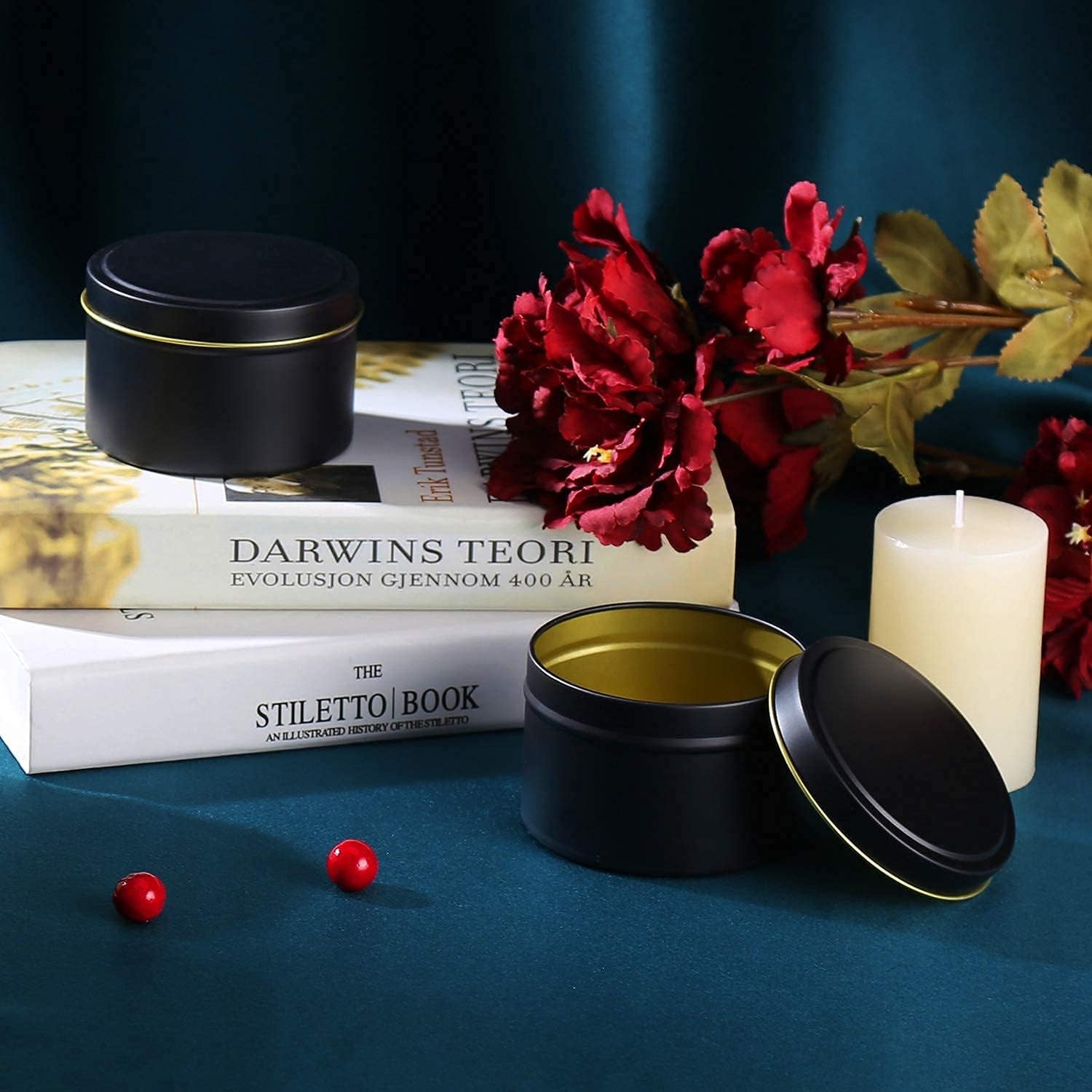 24 Pieces Black Candle Tins 4Oz, Candle Jars,Bulk Candle Containers for Candle Making,Storage Jars,Diy Candle Making (Black)