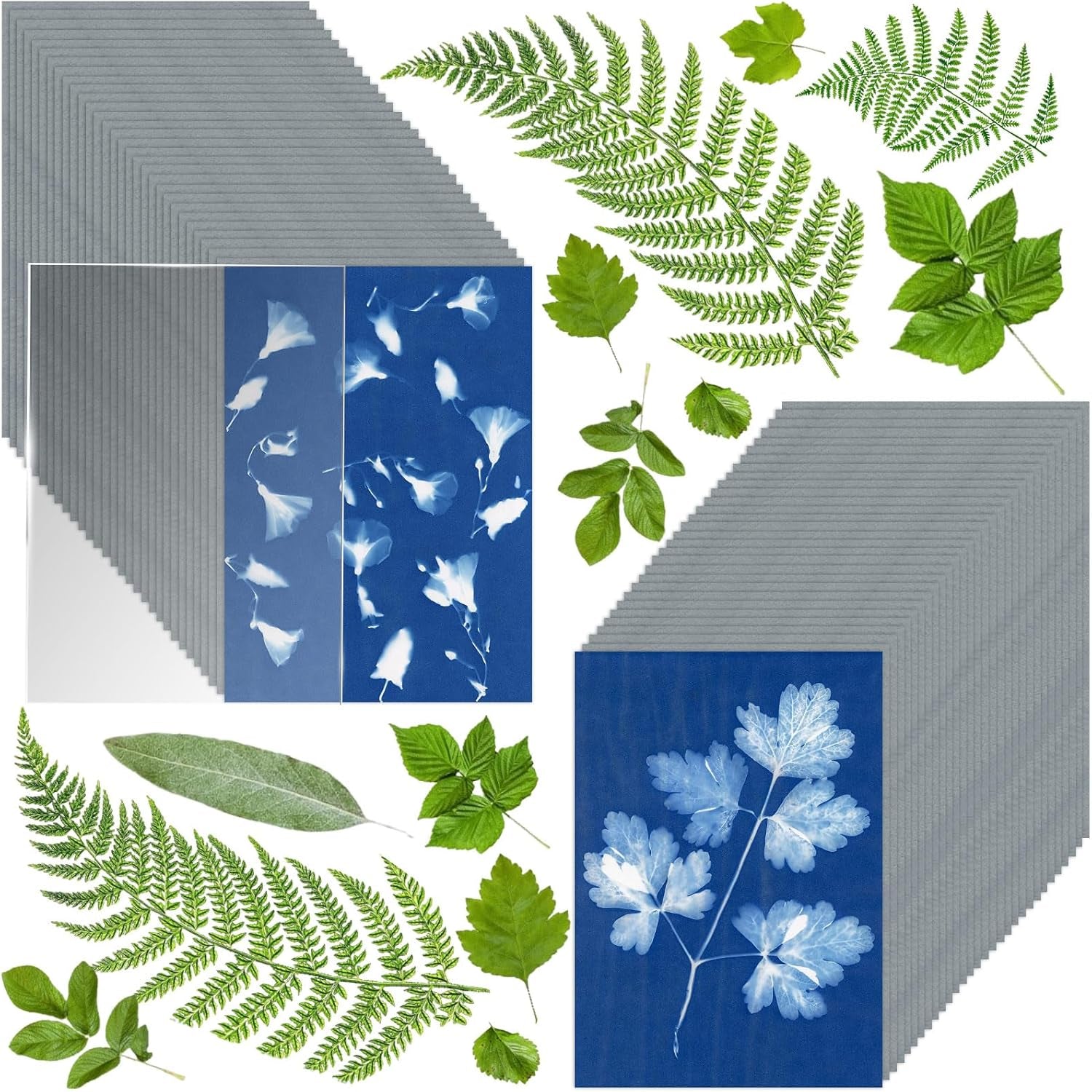 60 Sheets Sun Print Paper Cyanotype Paper Kit, A5 Sun Art Paper with 1 Plastic Tool for Sun Printing, Light Sensitive Solar Photography Paper for Kids DIY Crafts (5.8X 8.3 Inch)