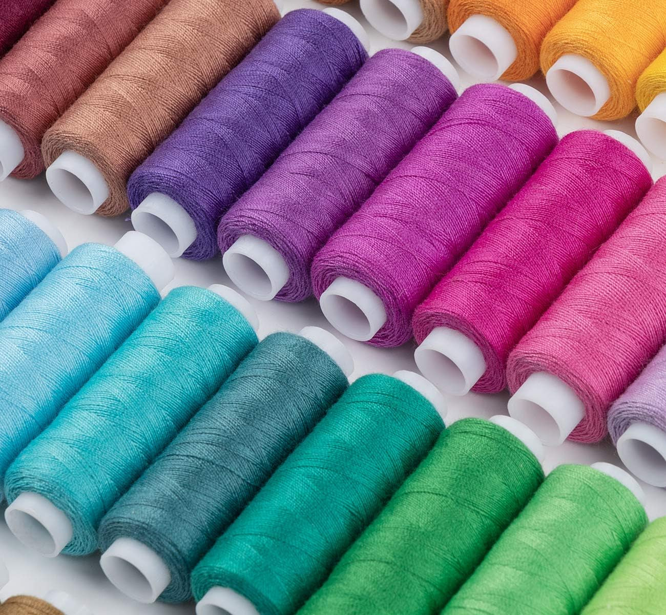 Sewing Threads Kits 60 Colour 250 Yards per Polyester Thread Spools with 10 Sewing Needles, 2 Needle Threader, Yarn Scissors, Stripper and Pearl Needle for Hand or Machine Sewing