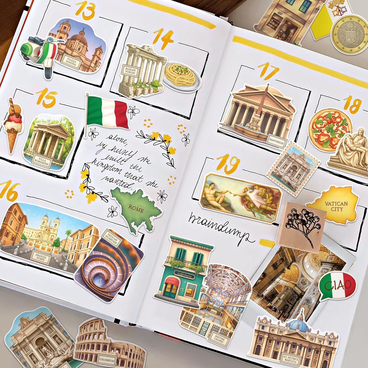 Historical Rome Travel Stickers (28Pcs) - Gouache Style, Waterproof, Italy Roman Vatican-Themed Vacation Decals for Scrapbooks, Waterbottle