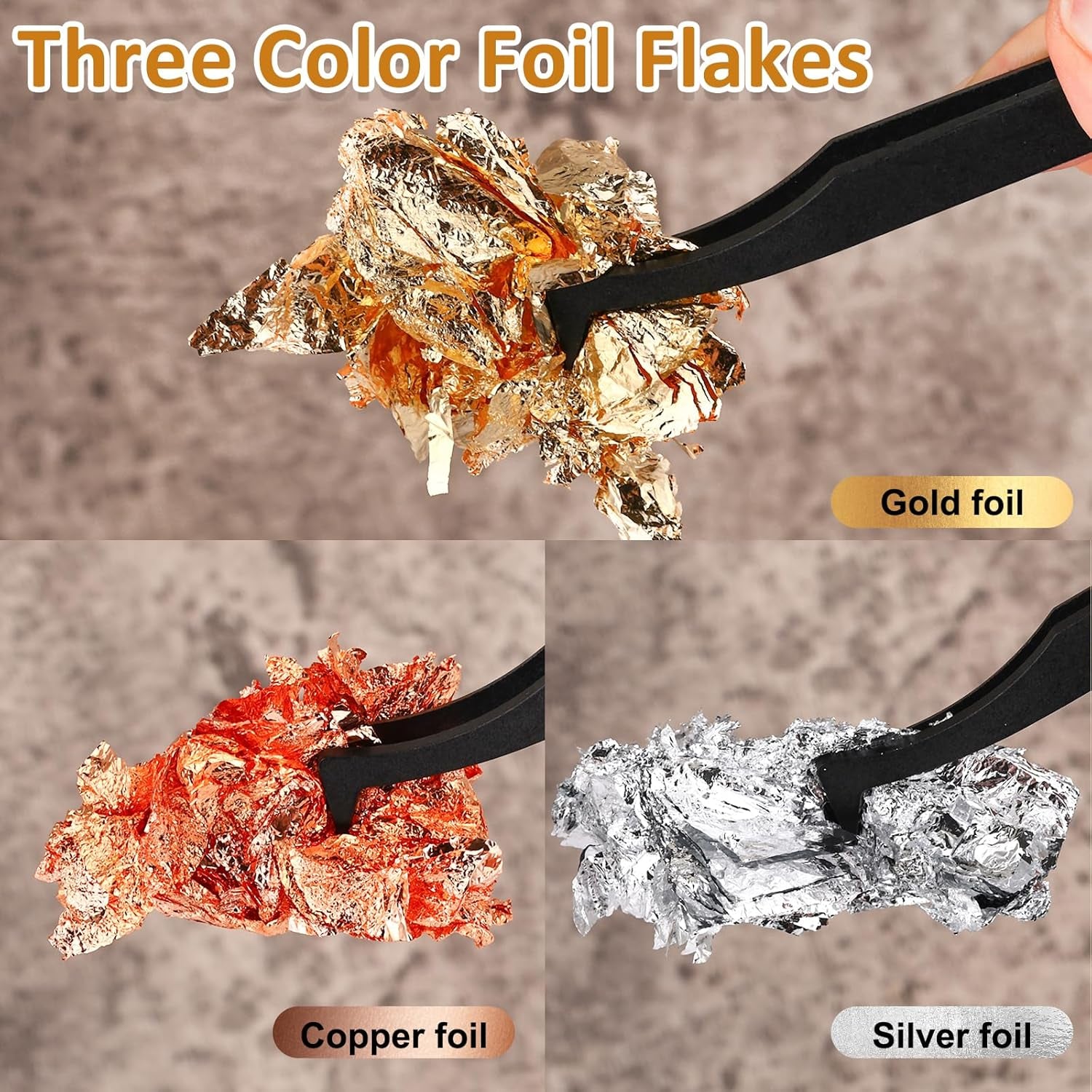 Gold Foil Flakes for Resin -15G, Jewelry Making, Imitation Gold Foil Flakes Metallic Leaf for Nails, Painting, Crafts, Slime and Resin Jewelry Making (Gold, Silver, Copper Colors)