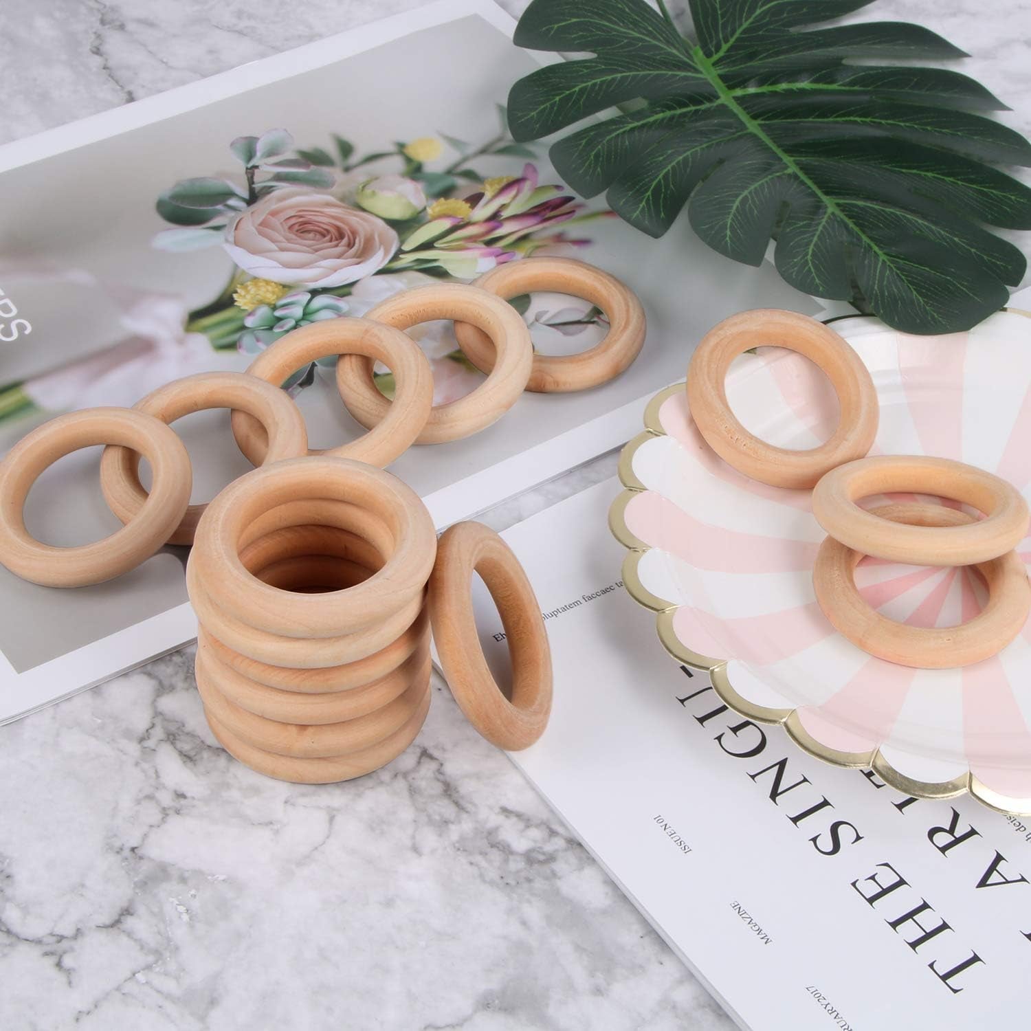 30 Pcs Wooden Rings, Macrame Wooden Rings, Natural Unfinished Solid Wood Rings for DIY Craft Pendant Connectors Jewelry Making (55 Mm)