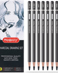 Professional Charcoal Pencils Drawing Set - 8 Pieces Soft Medium and Hard Charcoal Pencils for Drawing, Sketching, Shading