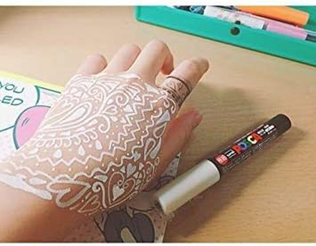 3 Kinds of  Posca 【White】Paint Marker Pen Extra Fine 0.7Mm / Fine Point 0.9-1.3Mm / Medium Point 1.8-2.5Mm & Our Shop Sticky Note / VALUE SET!!!