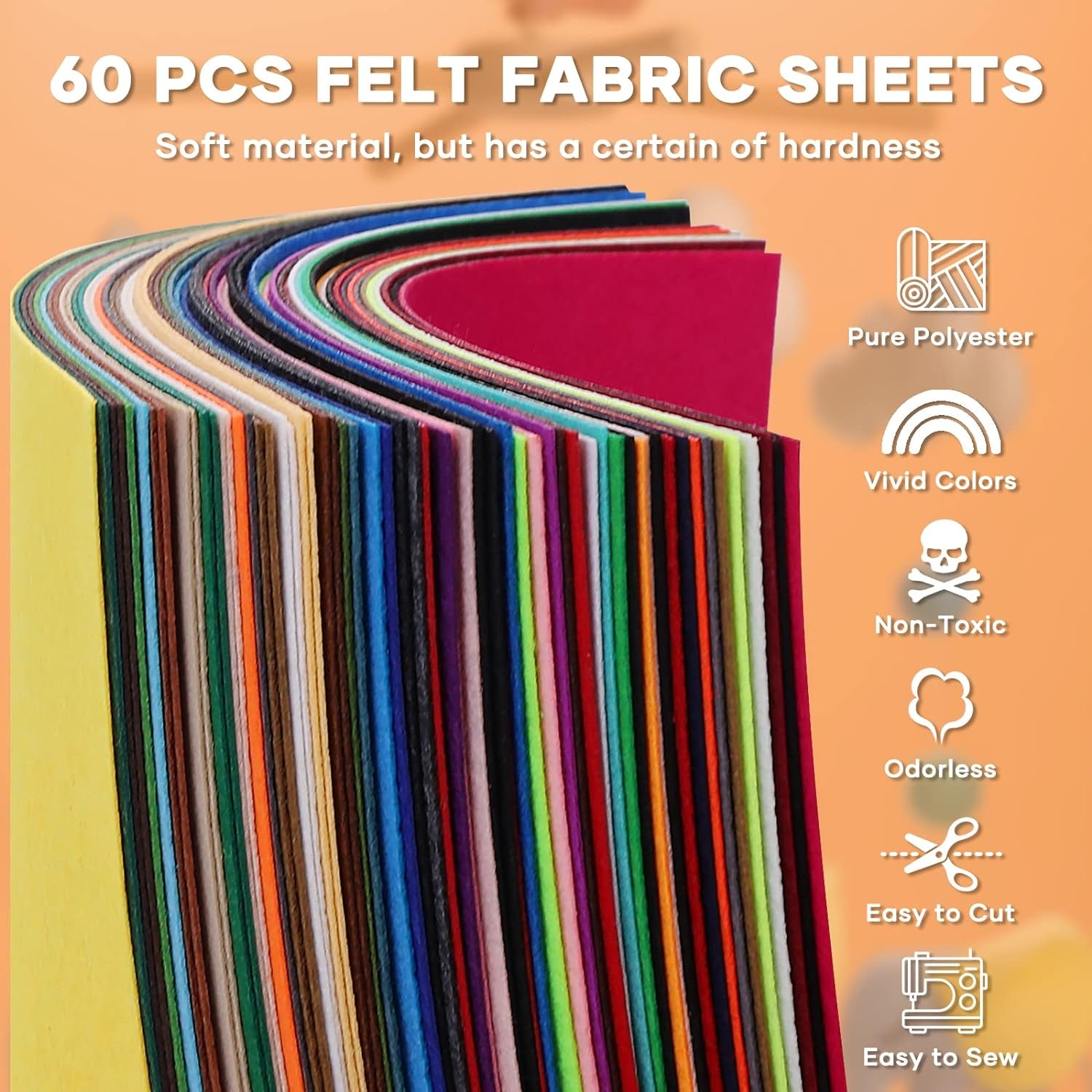 Felt Sheets for Crafts - 60Pcs Felt Squares A4-8X12" Stiff Felt Sheets, Assorted Colors Craft Felt, 1Mm Stiff Felt Fabric for Sewing, Patchwork, Decoration, Embroidering, Book, Felt Papers