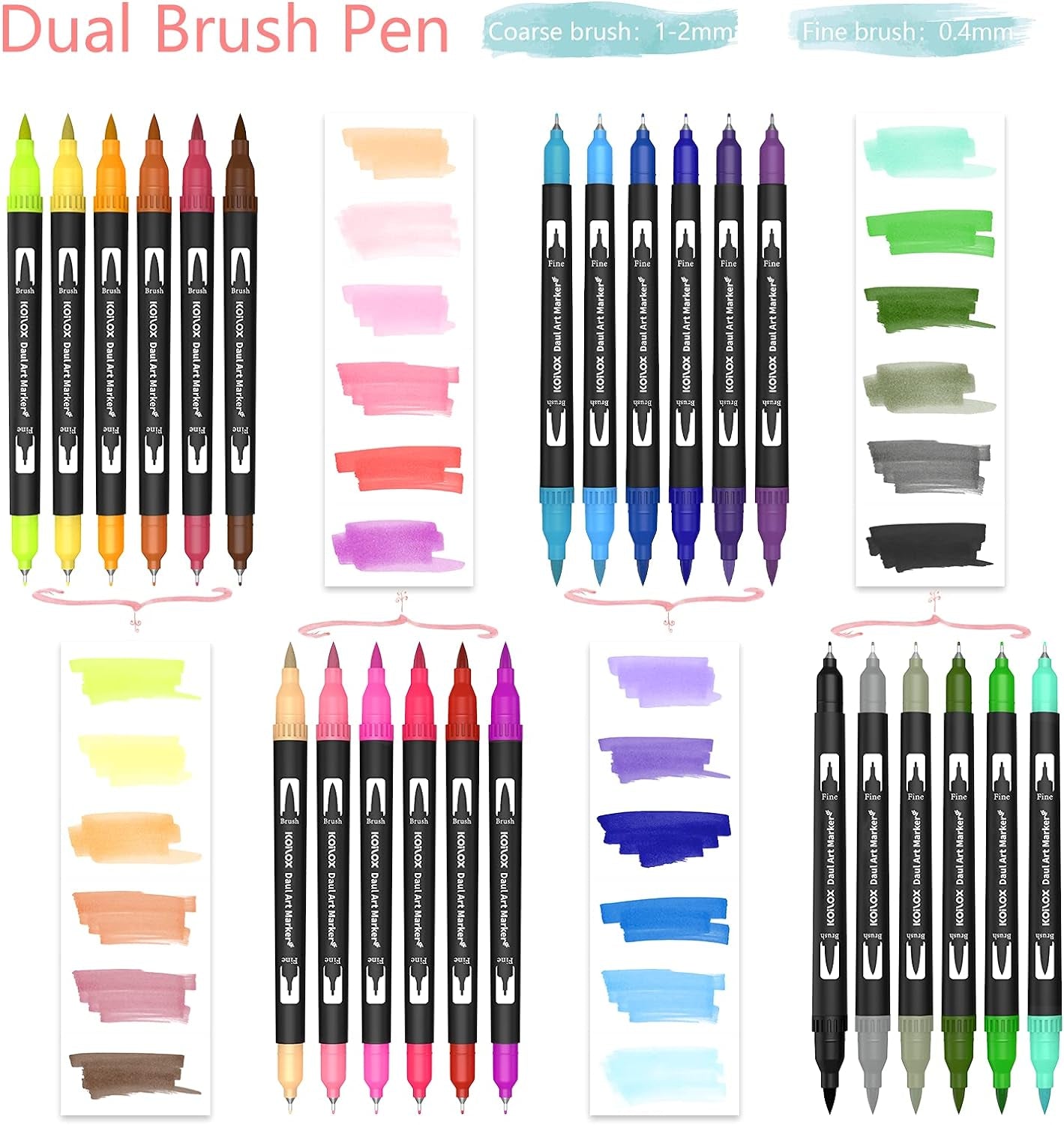 Dual Tip Brush Pen, Watercolor Pen Set, 24 Color Double Ended Painting Pen, Fine Line Art Marker Pen, Water Based Highlighter, Used for Outline, Drawing, Calligraphy and Coloring Books. (24)