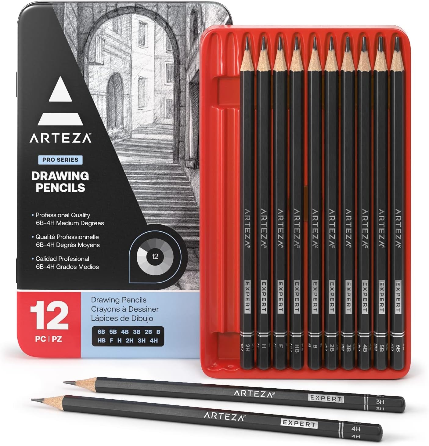 Drawing Sketch Pencils Set of 12, Medium (6B - 4H), Drawing Pencils for Sketching, Artist Graphite Pencils for Drawing