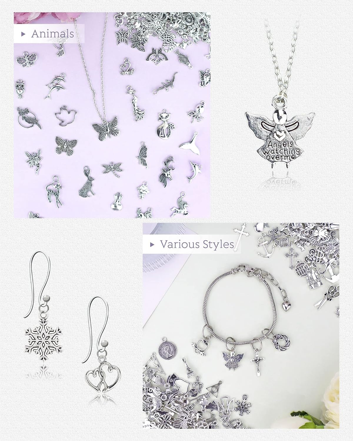 400 PCS Wholesale Bulk Lots Jewelry Making Charms Mixed Smooth Tibetan Silver Alloy Charms Pendants DIY for Bracelet Necklace Jewelry Making and Crafting