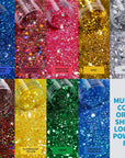 Glitter, Chunky Glitter, 18 Jars Glitter, Mixed Fine Chunky Glitter for Crafts, Craft Glitter for Resin, Holographic Iridescent Glitter Bulk, Glitter for Tumbler DIY Crafts, Total 270G