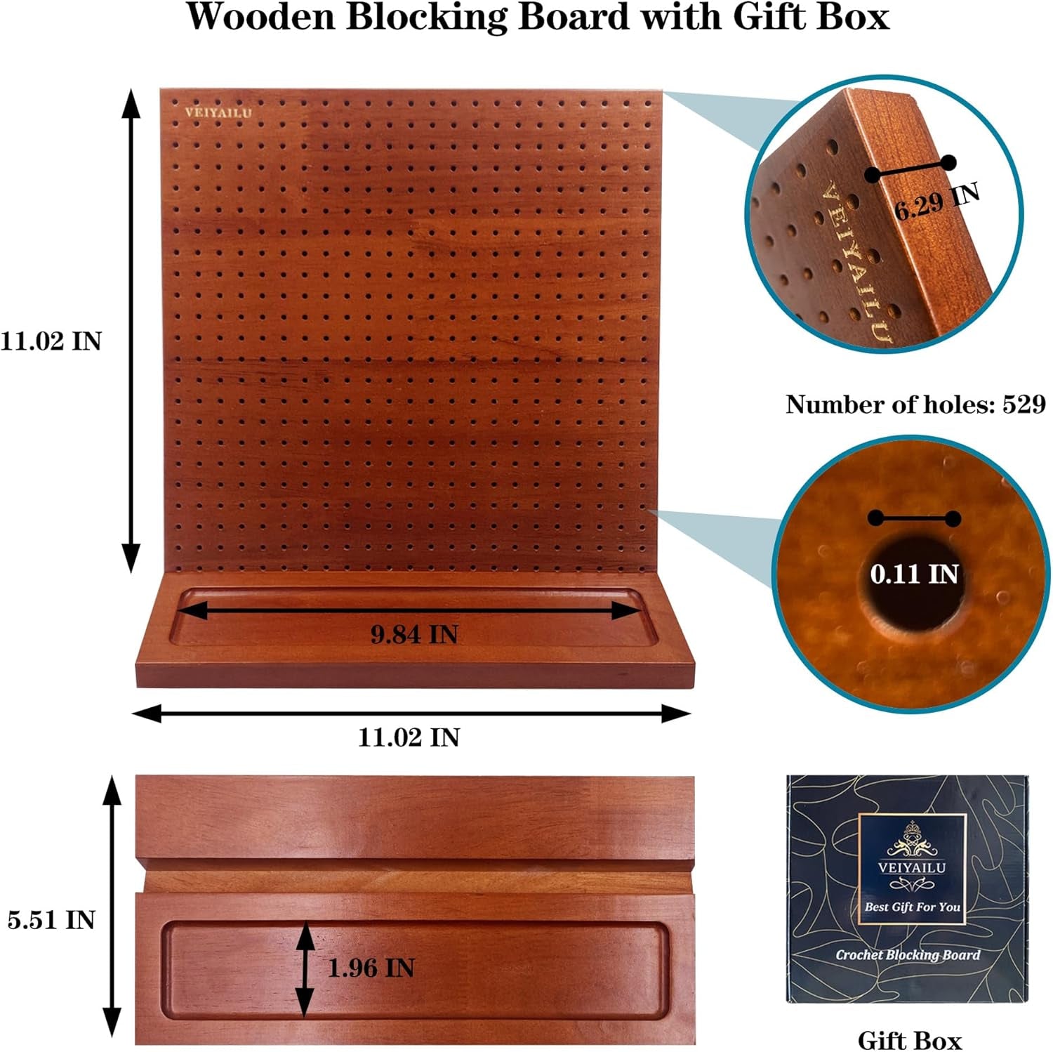 Crochet Blocking Board with 16 Pegs, 11X11 Inch: Granny Square Blocking Board - Gifts for Women, Mom, and Mother, Blocking Boards for Crochet Projects