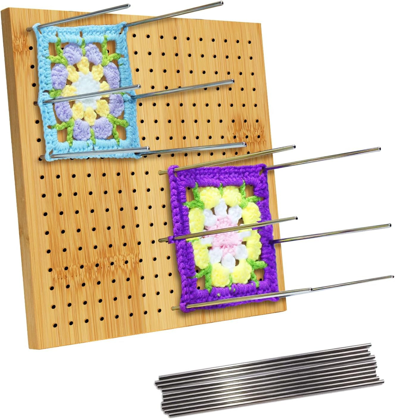 9 Inchs Crochet Blocking Board with 20 Pins, Handcrafted Knitting Blocking Mat for Knitting Crochet, Full Kit with 20 Stainless Steel Rod Pins, Gifts for Grandmothers, Mothers