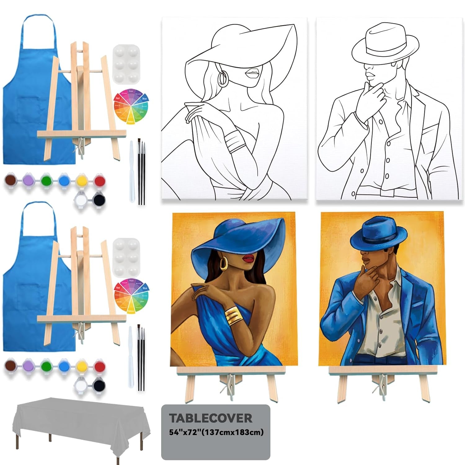 2 Pack Paint and Sip Canvas Painting Kit Pre Drawn Canvas for Painting for Adults Stretched Canvas Couples Games Date Night Shoe Crown Anniversary Gifts Couple Paint Party PLUS