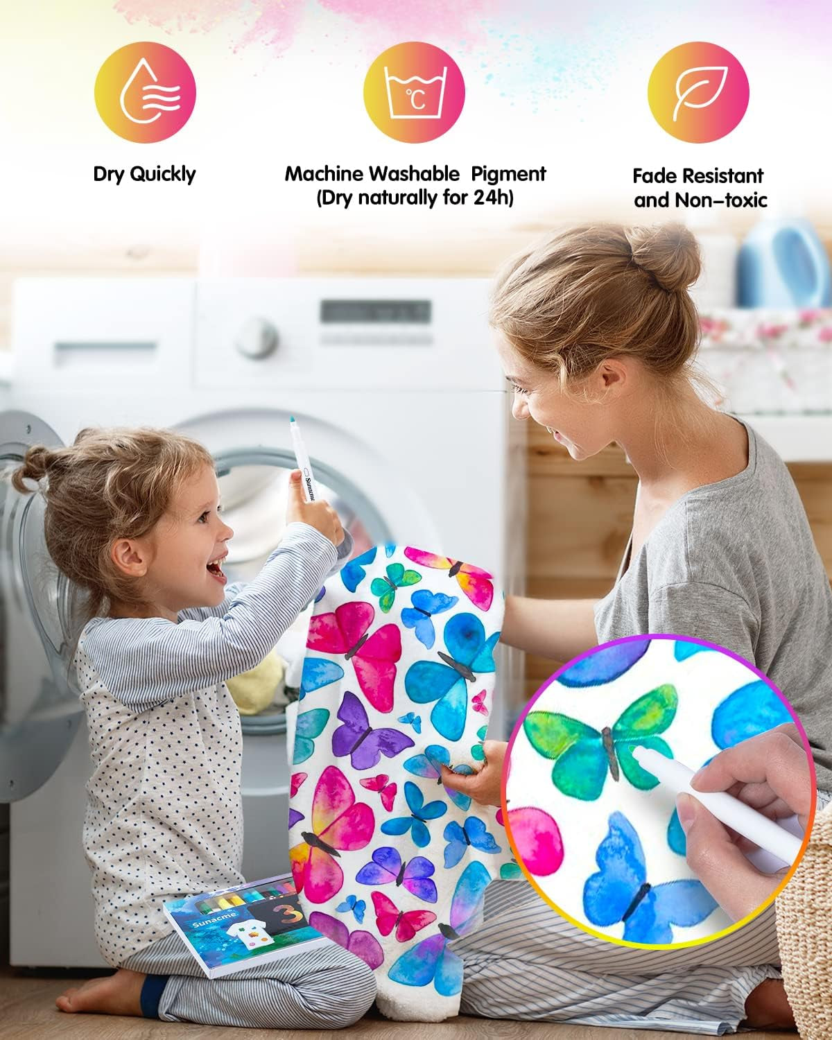 Fabric Markers Pen, 32 Colors Permanent Fabric Paint Pens for T-Shirt, Fine Tips Art Marker Set for Canvas Bags Hats Sneakers and Textiles