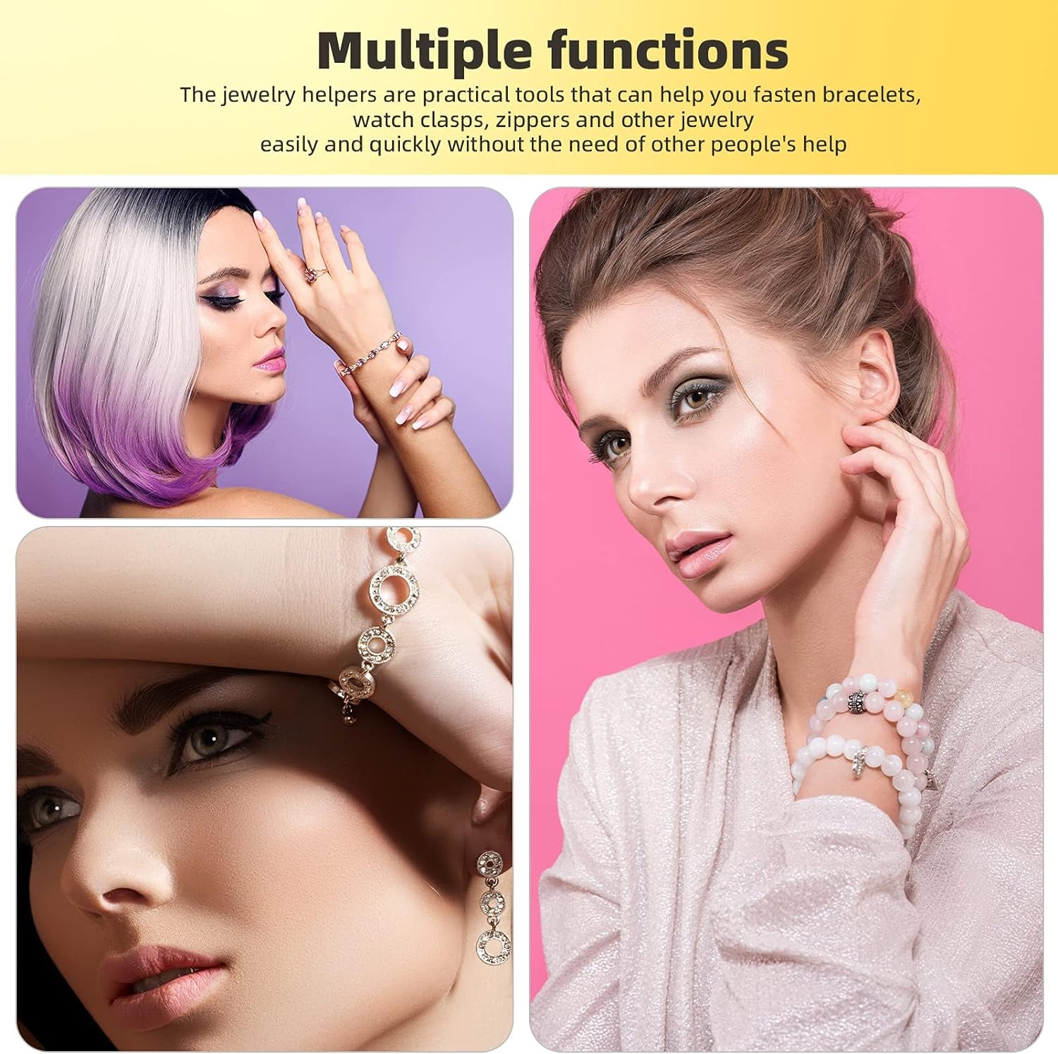 Bracelet Tool Jewelry Helper Hand Bracelet Helpers Fastening and Hooking Equipment for Jewelry Bracelet Necklace Watch Clasps Zipper Valentine'S Gift 6.1 Inch, Gold Silver and Rose Gold (6 Pieces)