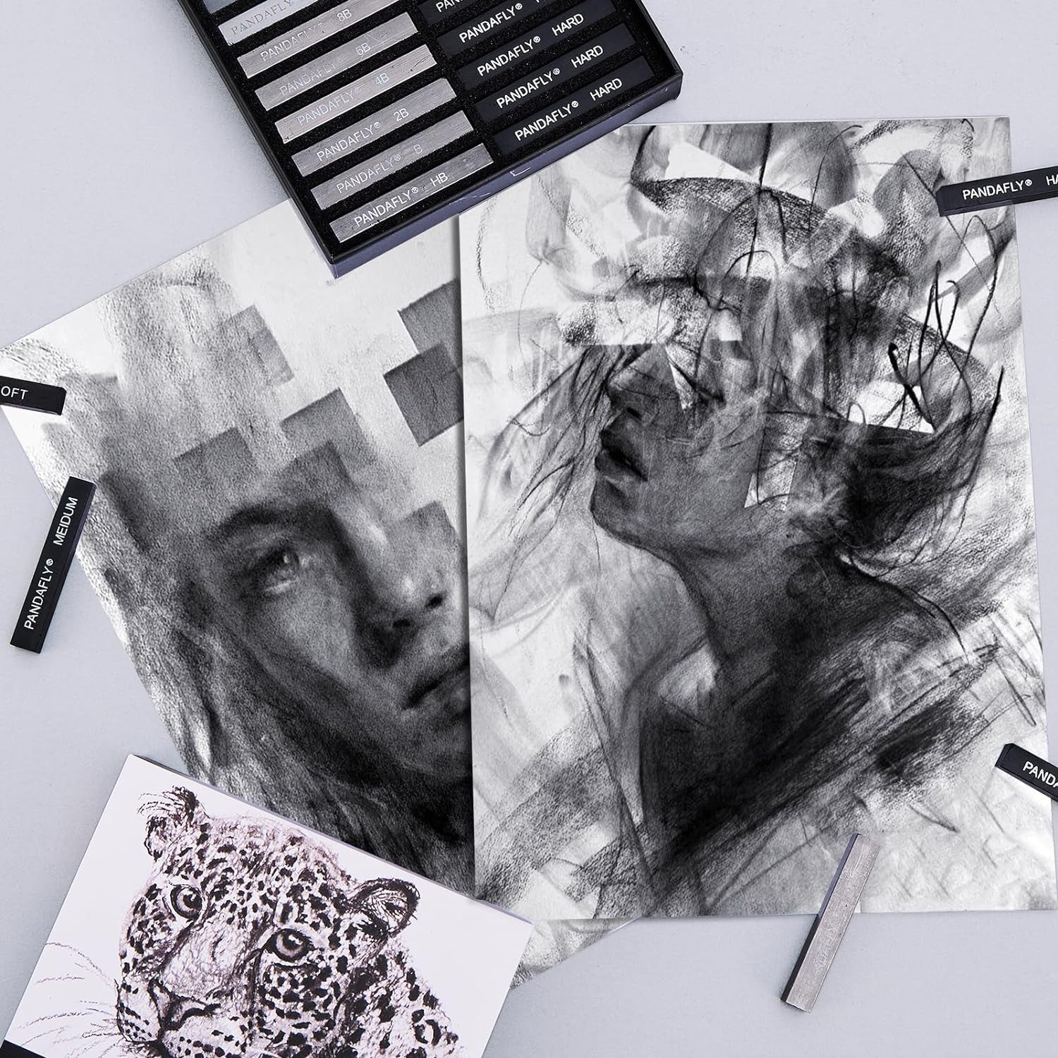 Compressed Graphite Charcoal Sticks, 24 Pieces Black & White Vine Charcoal Sticks for Drawing, Sketching, Shading, Charcoal Drawing Set for Beginners & Pro Artists