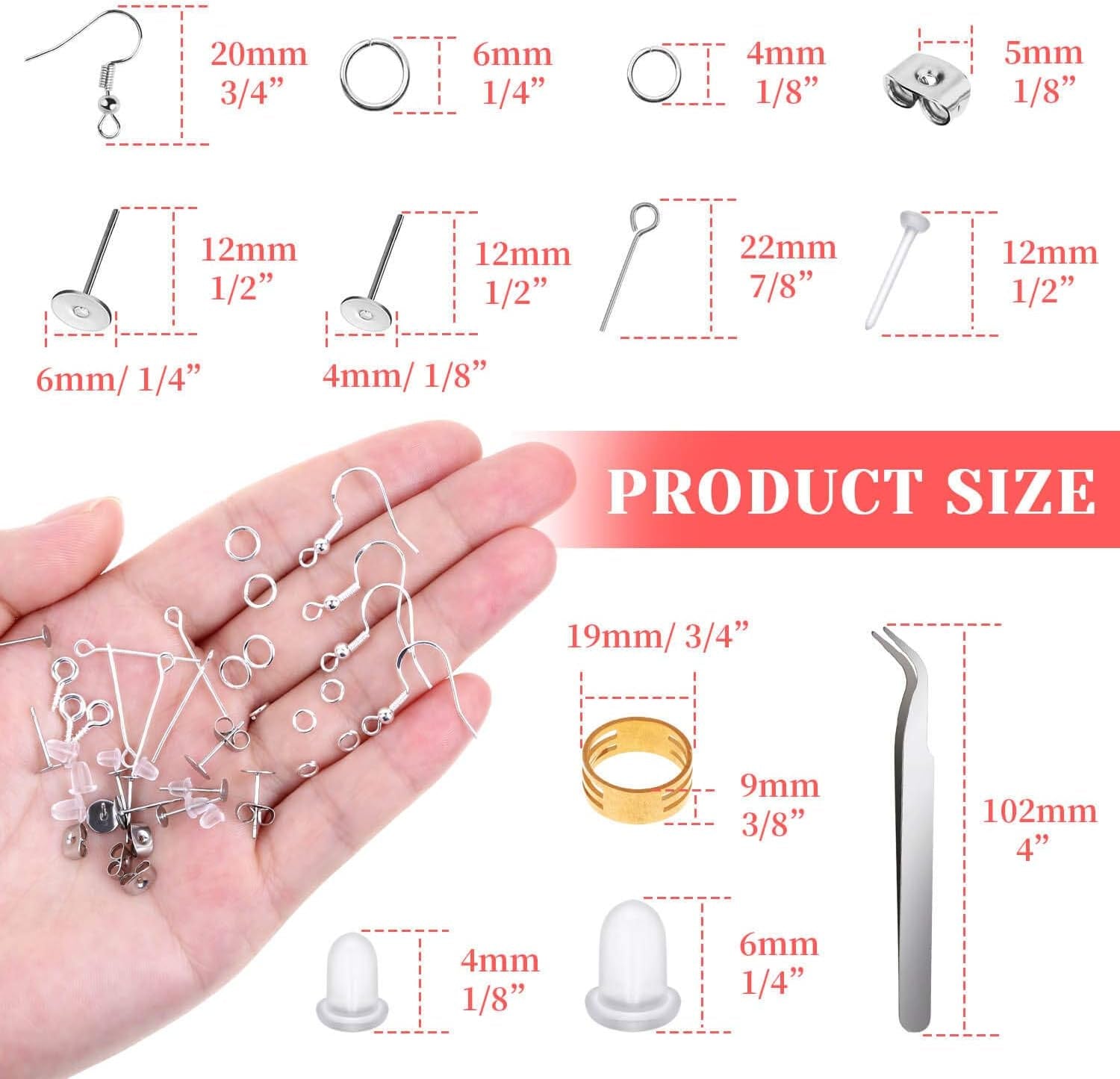 Hypoallergenic Earring Making Kit,  3080Pcs Earring Supplies Kit Includes Earring Hooks, Earring Backs, Jump Rings, Eye Pins, Earring Posts and Tools for Earring Making and Repairing