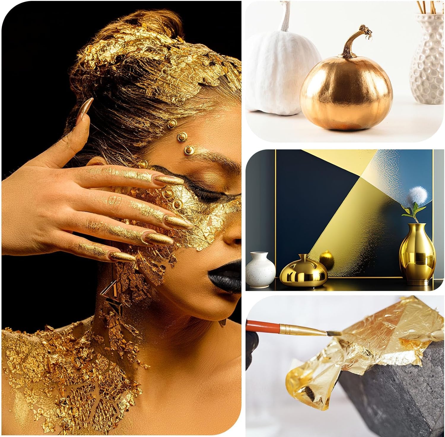 100PCS Gold Leaf Sheets for Gilding Painting DIY Craft Non Fading Non Oxidising 6.1X5.3In
