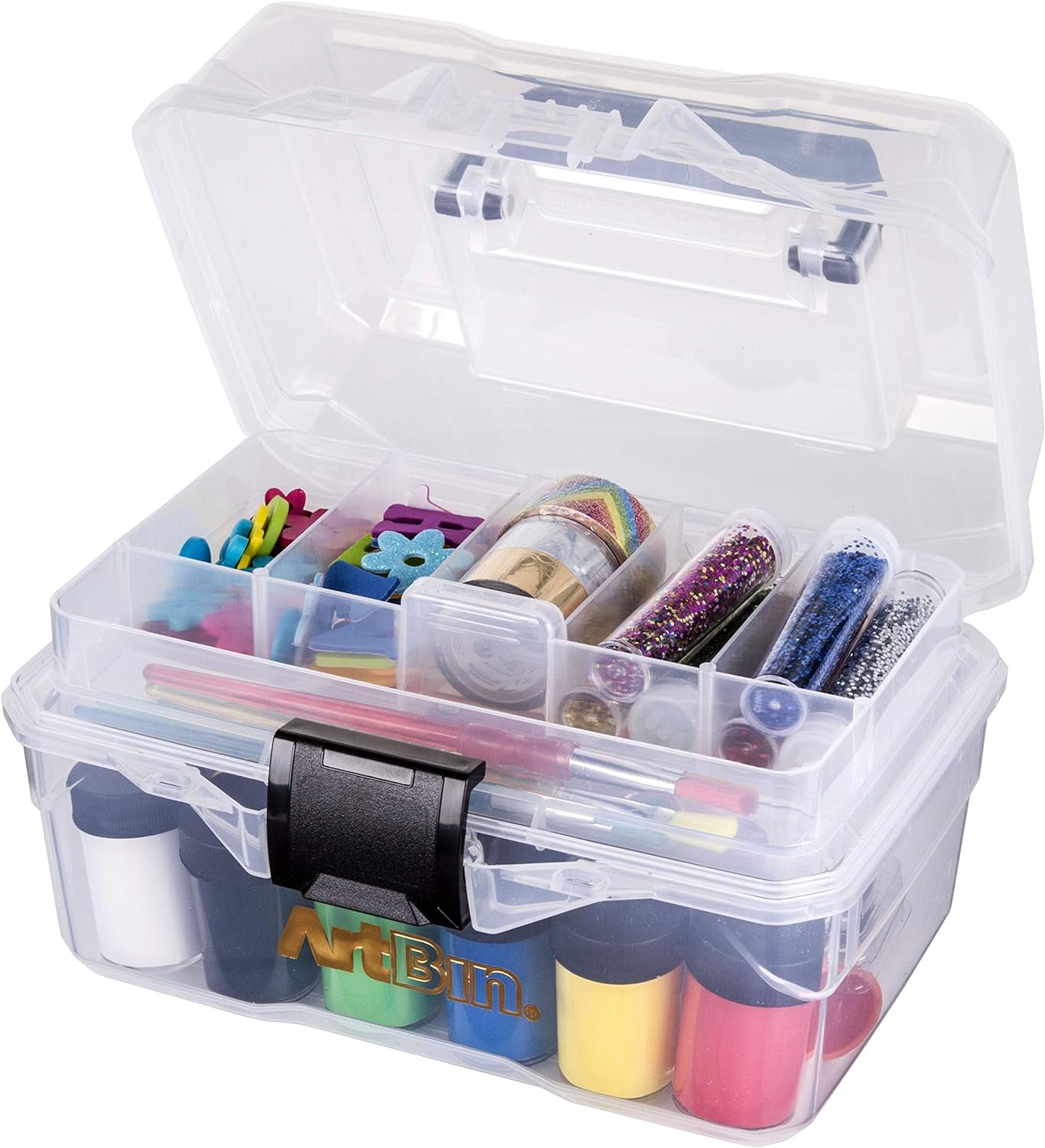 6890AG Small Project Box, Portable Art &amp; Craft Organizer with Lift-Out Tray, [1] Plastic Storage Case, Clear