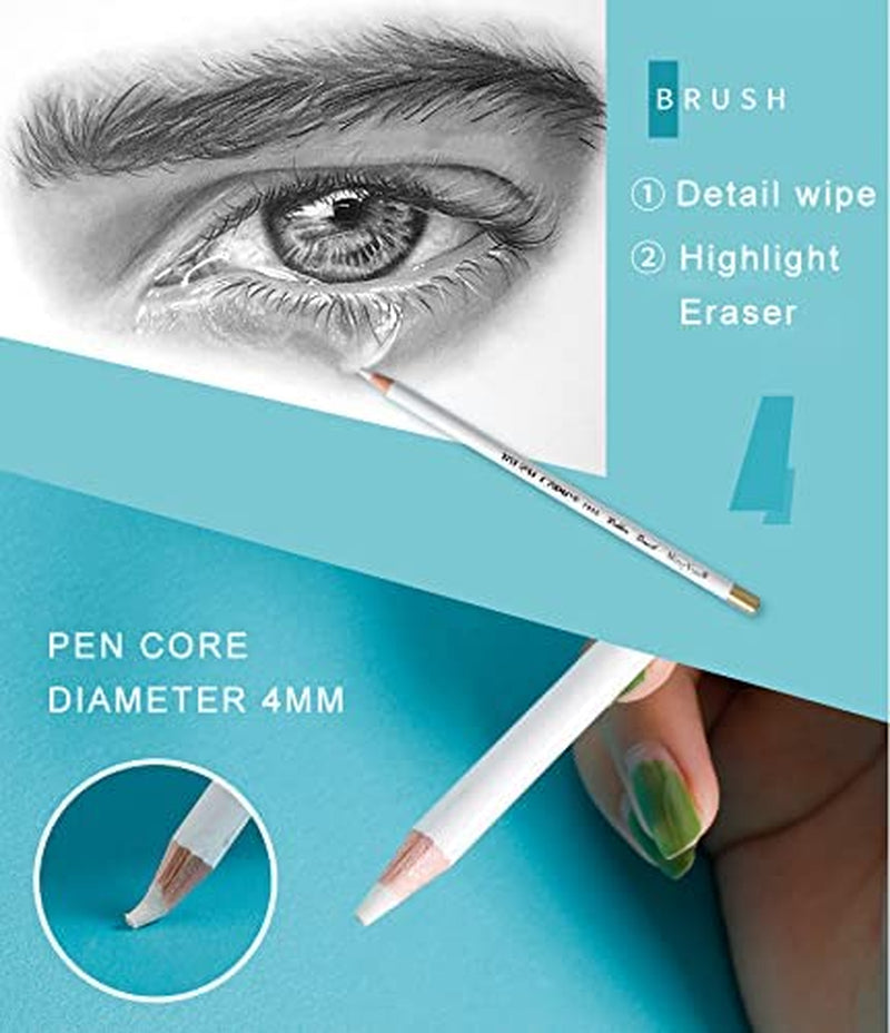 Eraser Pencils Set for Artists, Wooden Sketch Eraser Pen for Charcoal Drawings, Professional Highlight Painting Eraser for Sketching, Revise Erasing Details for Students Limner