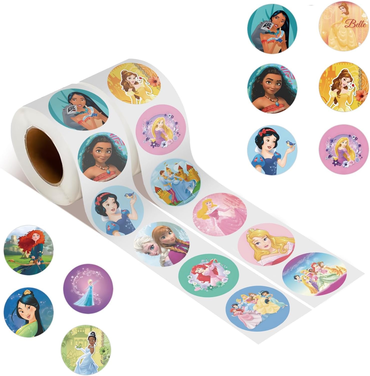 1000Pcs Princess Stickers, 20 Patterns Decals Rolls Self Adhesive Seals for Scrapbooking Cards Envelopes Gifts