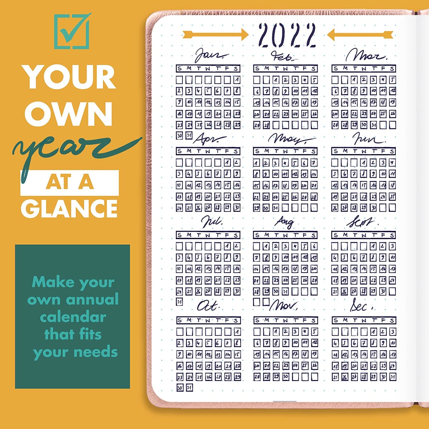 Easy to Use Stencil Set for Dotted Journals - Time Saving Planner Accessories/Supplies Kit Makes Creating Layouts Easy - Incl. Bullet Point Checklists, Daily/Weekly/Monthly Calendars