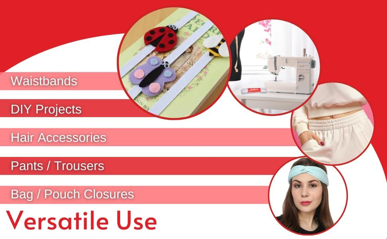 Knit Elastic - 3 Pack - 1/4" X 90", 1/2" X 45" and 3/4" X 36", Elastic for Sewing, White Elastic Bands for DIY Projects, Used on Waistbands, Sleeves, Necklines, Skirts, Swimwear, Leg Bands