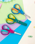 Left Handed Kids Scissors: Blunt Tip Safety Lefty Toddler Child Scissors for School Craft Cutting Paper - 3 Pack 5 Inches Comfort Grip Green, Rose Pink, Blue