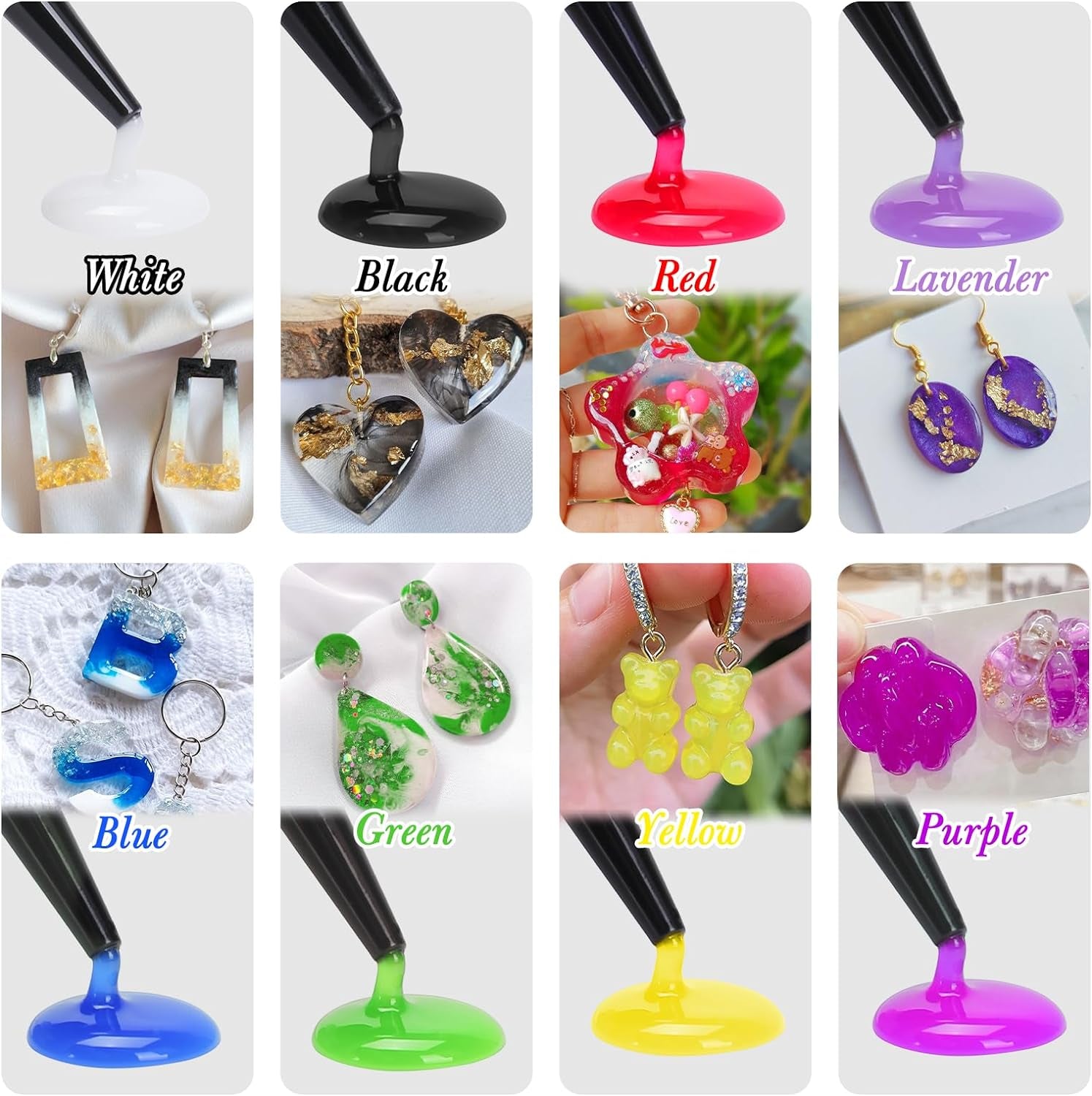 UV Resin, 8 Colors-240G UV Resin Odorless and Hard Rainbow UV Resin Kit for Jewelry Making, Colored Resin Casting and Coating, Crafts and Decoration