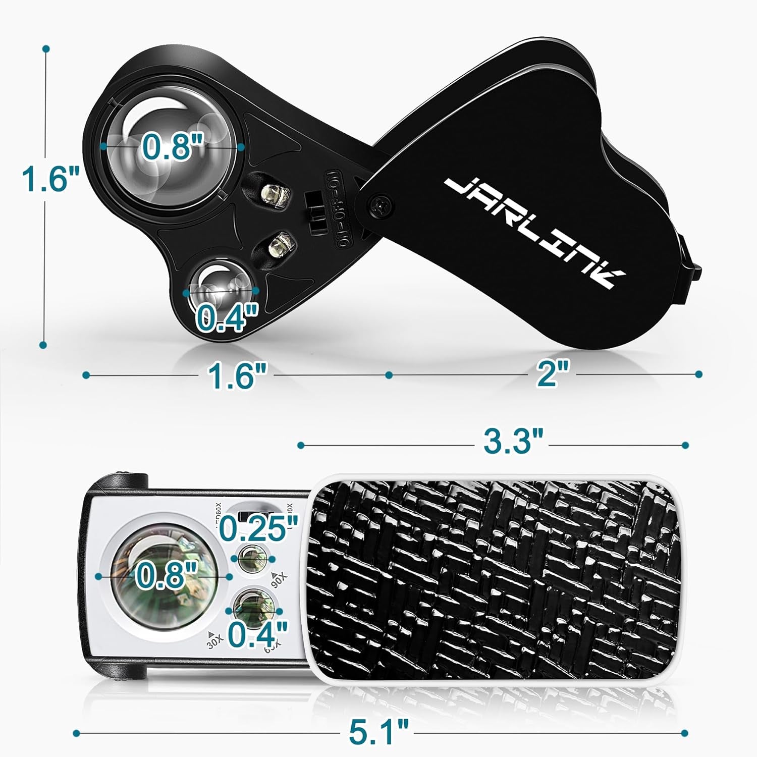 3 Pack Jewelers Loupe, 30X 60X 90X Illuminated Jewelers Eye Magnifier and Magnifying Glass Loop with UV Black Light and Bright LED Light for Gems, Jewelry, Diamond, Coins, Stamps