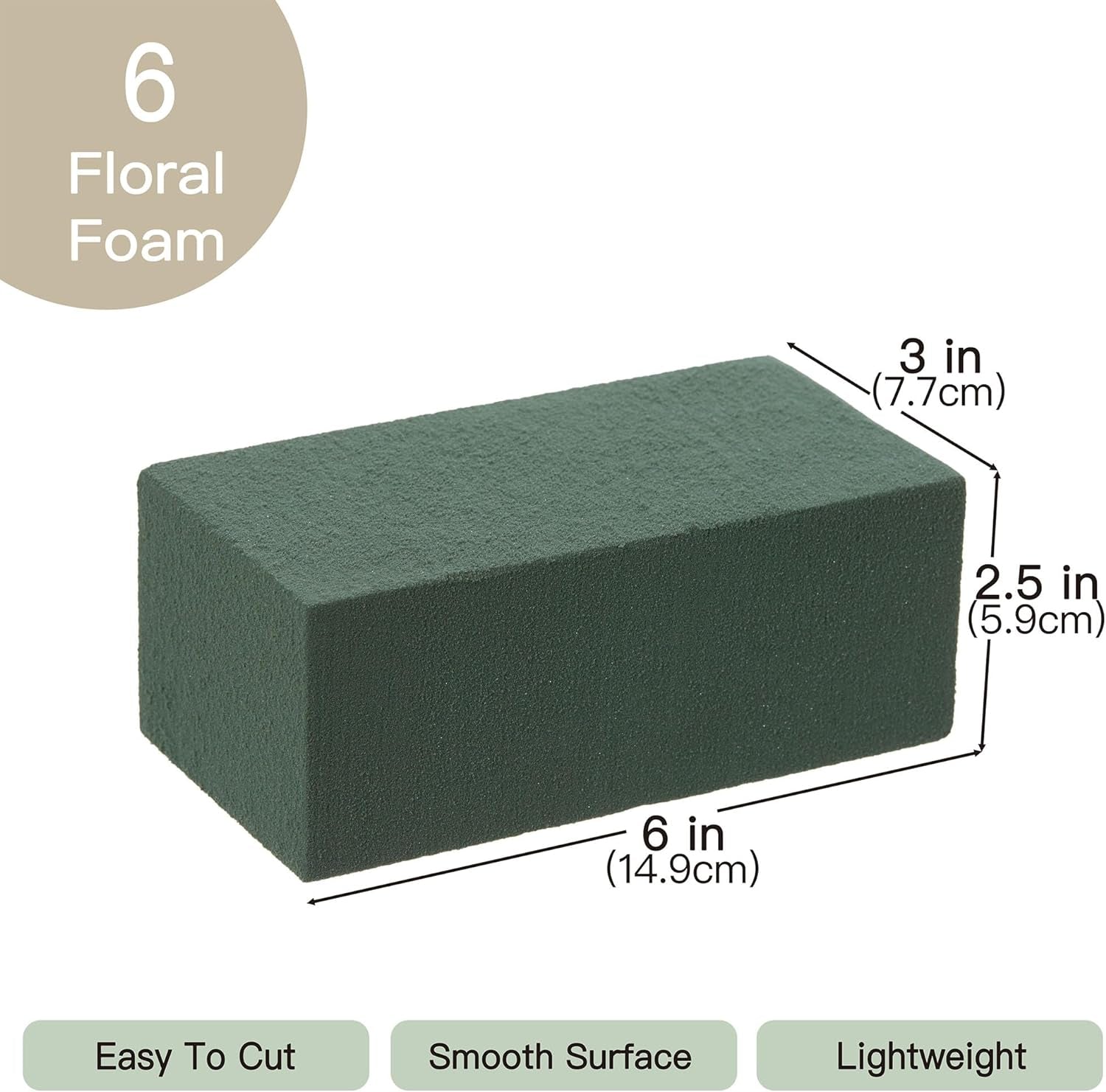 6X3X2.5 Inch Wet Floral Foam Blocks Rectangle Small Size Foam Bricks for Fresh Artificial Flower Arrangements Wedding Centerpiece Party Home Decoration Pack of 6 Green