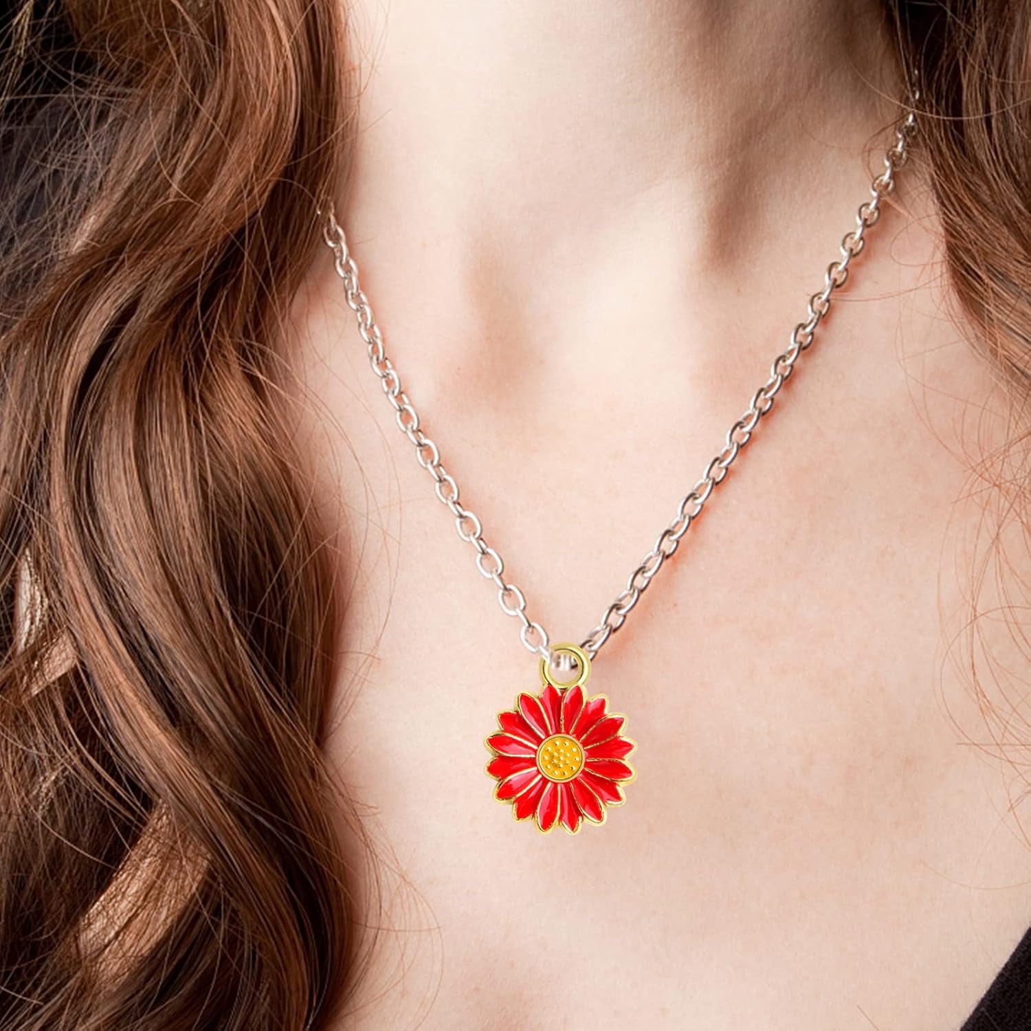 30Pcs Golden Plated Enamel Sunflower Pendant Charms Alloy Sunflower Daisy Flower Dangle Charms Craft Supplies for DIY Necklace Bracelet Earrings Jewelry Making, 5 Colors