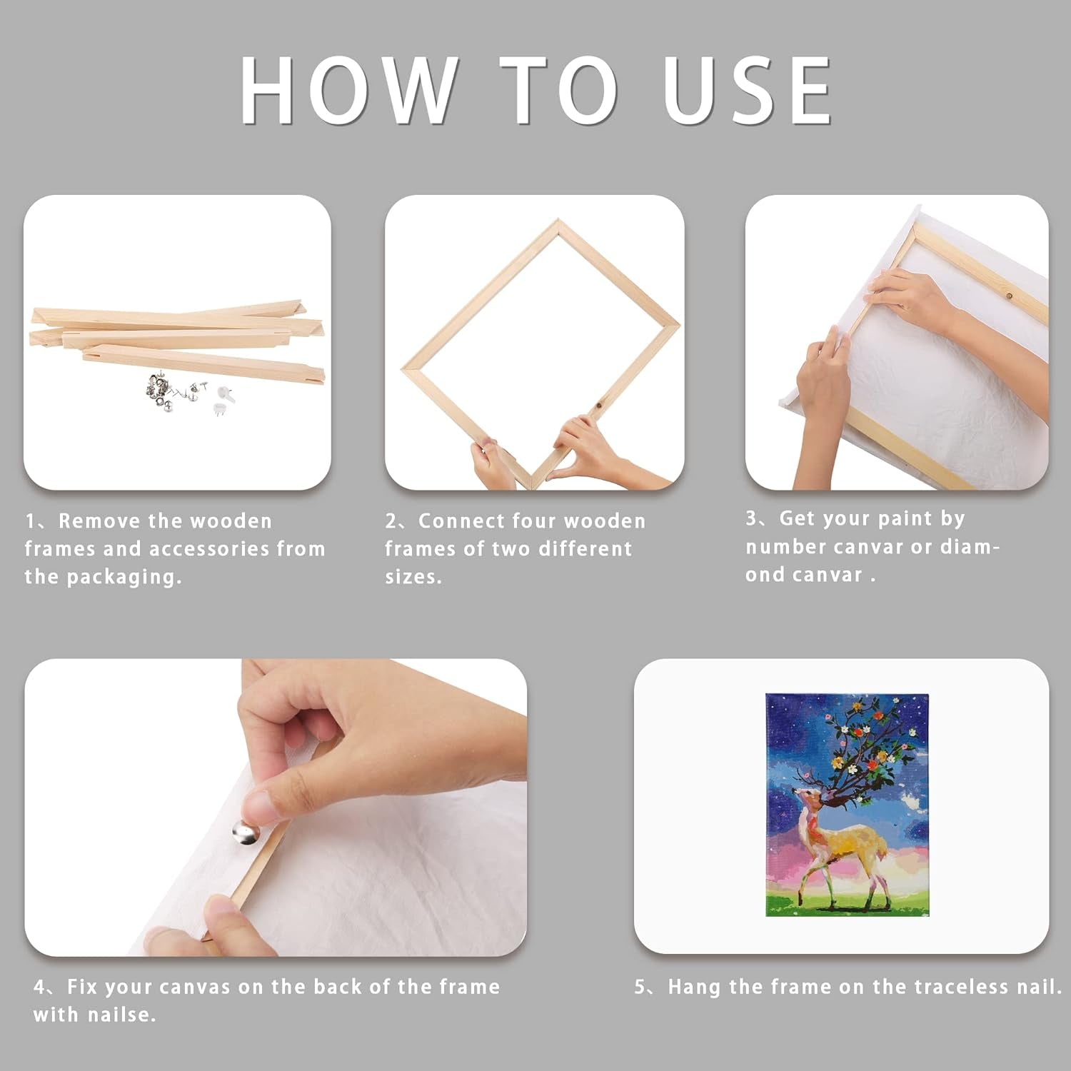 4 Pack Canvas Stretcher Bars Kit, 12 X 16 Inch Wooden Canvas Frame for Prints, Paint by Numbers &amp; Poster, Oil Paintings