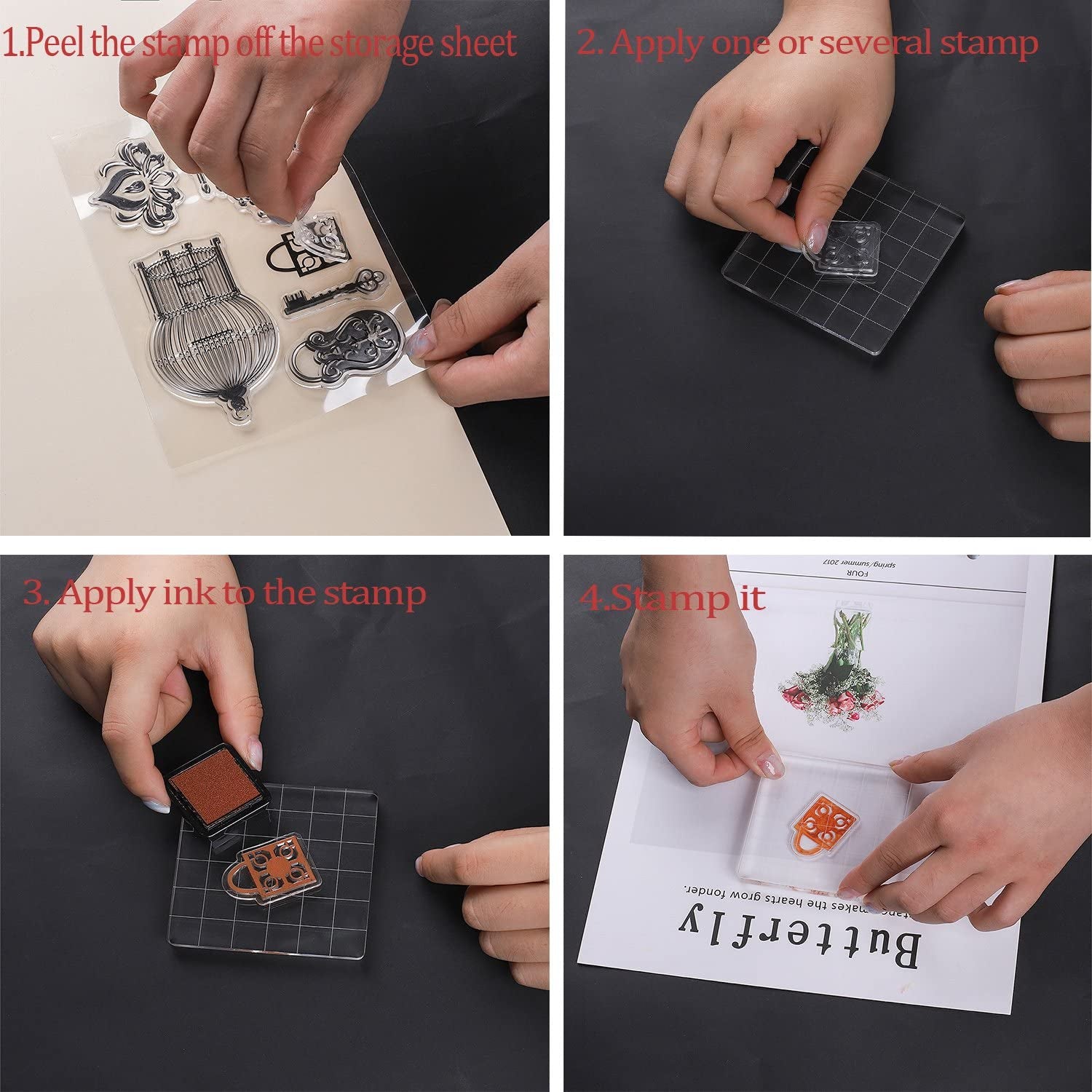 6 Pieces Acrylic Stamp Block Clear Stamping Tools Set with Grid Lines for Scrapbooking Crafts Card Making, Assorted Sizes