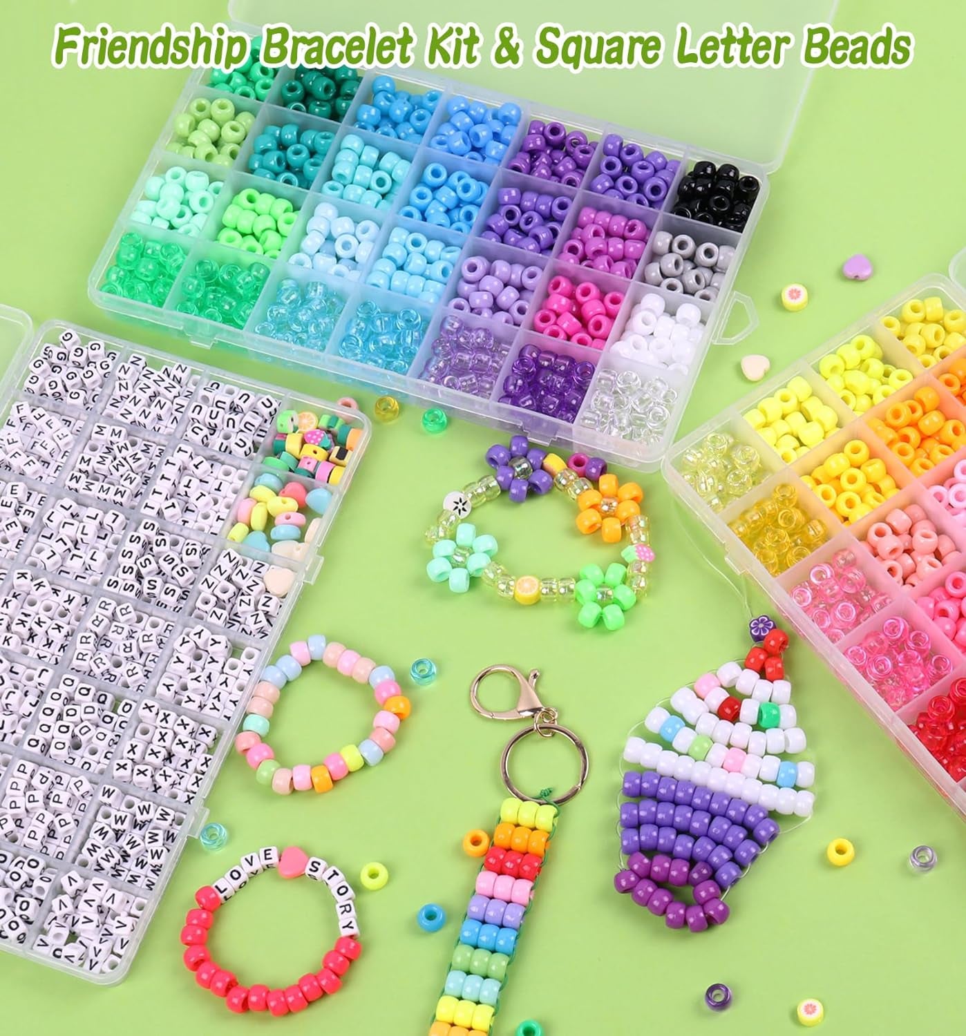 3000Pcs 56 Colors Pony Beads for Bracelet Making Kit, Rainbow Kandi Beads Friendship Bracelet Kit with 910Pcs A-Z Letter Beads, DIY Jewelry Making Beads Craft for Adults