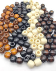 200Pcs Large Hole Barrel Wood European Loose Beads 4 Colors Natural Wooden Dreadlock Hair Braid Beads for Hair Braids Jewelry Bracelet Necklace Making 16X16-17Mm