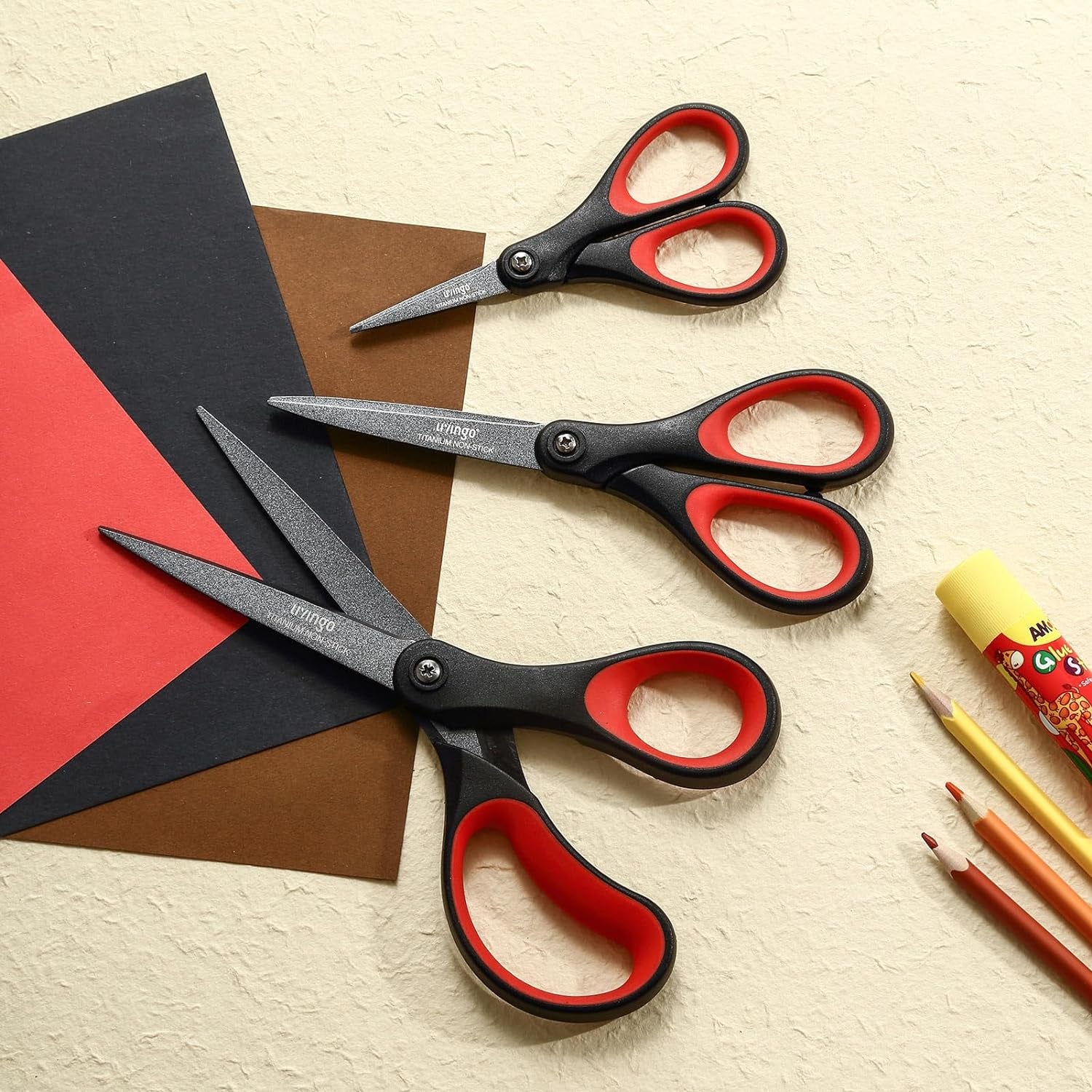 3 Pack Titanium Scissors All Purpose - Non Stick Stainless Steel Sharp Scissors Set Heavy Duty for Office School Sewing Crafting Cutting Fabric Paper, Comfortable Grip, 5”, 7” &amp; 8”