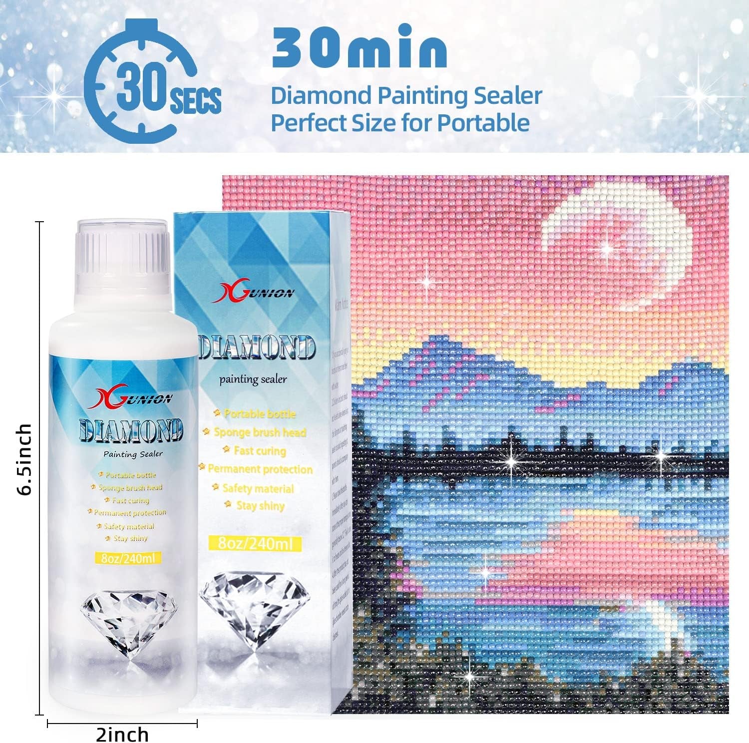 Diamond Painting Sealer 240ML Diamond Painting Glue with Spong Head 5D Diamond Painting Art Glue Sealer Accessories Permanent Hold & Shine Effect for Diamond Painting and Puzzles(8 OZ)