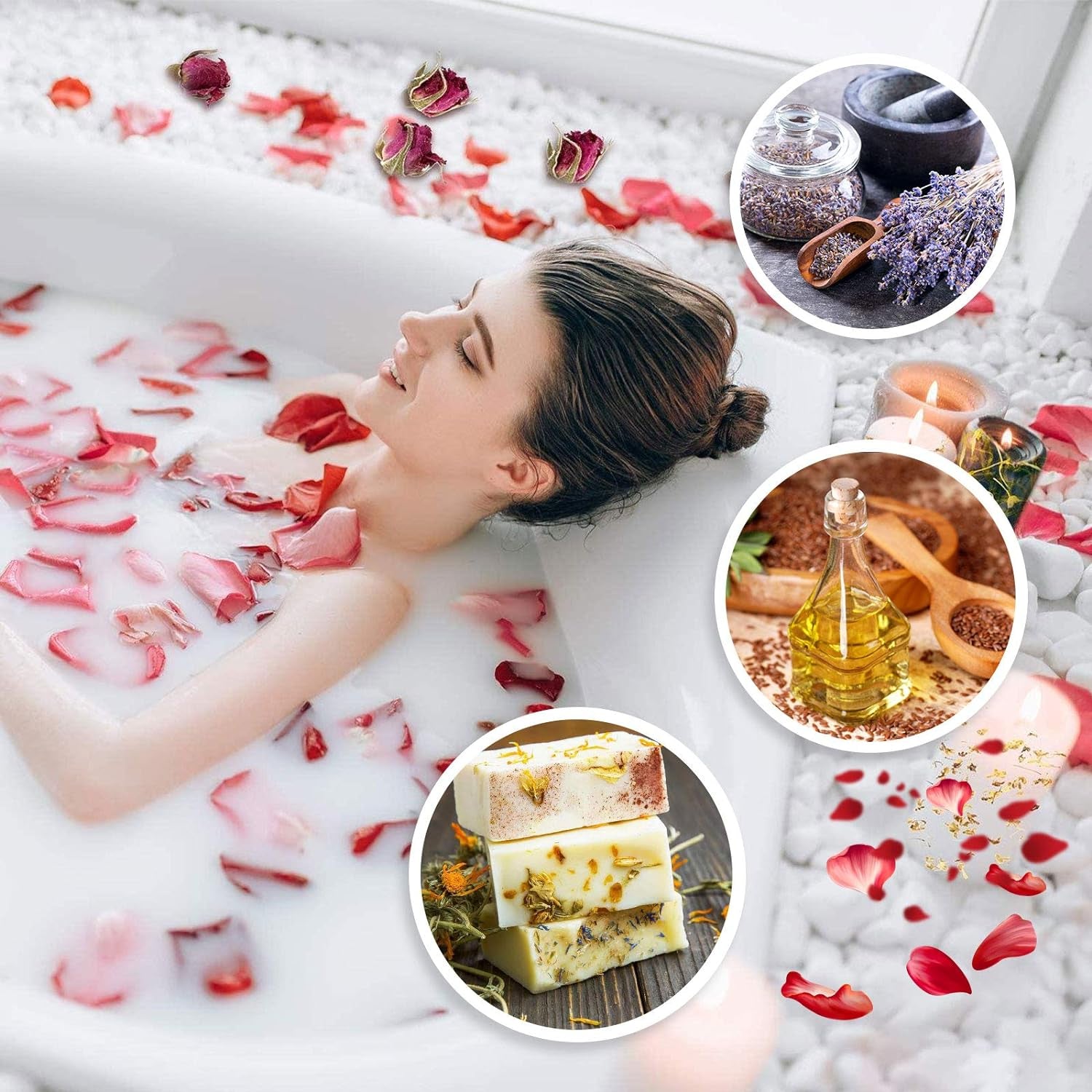 9 Bags Dried Flowers,100% Natural Dried Flowers Herbs Kit for Soap Making, DIY Candle Making,Bath - Include Rose Petals,Lavender,Don'T Forget Me,Lilium,Jasmine,Rosebudsand More