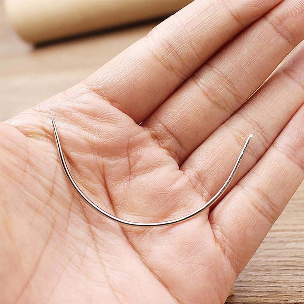 2 Sets 2'' / 2.5'' / 3 ''/ 3.5 '' Curved Leather Hand Sewing Needles C Type Needles for Carpet Leather Canvas Repairing Weaving Crafts
