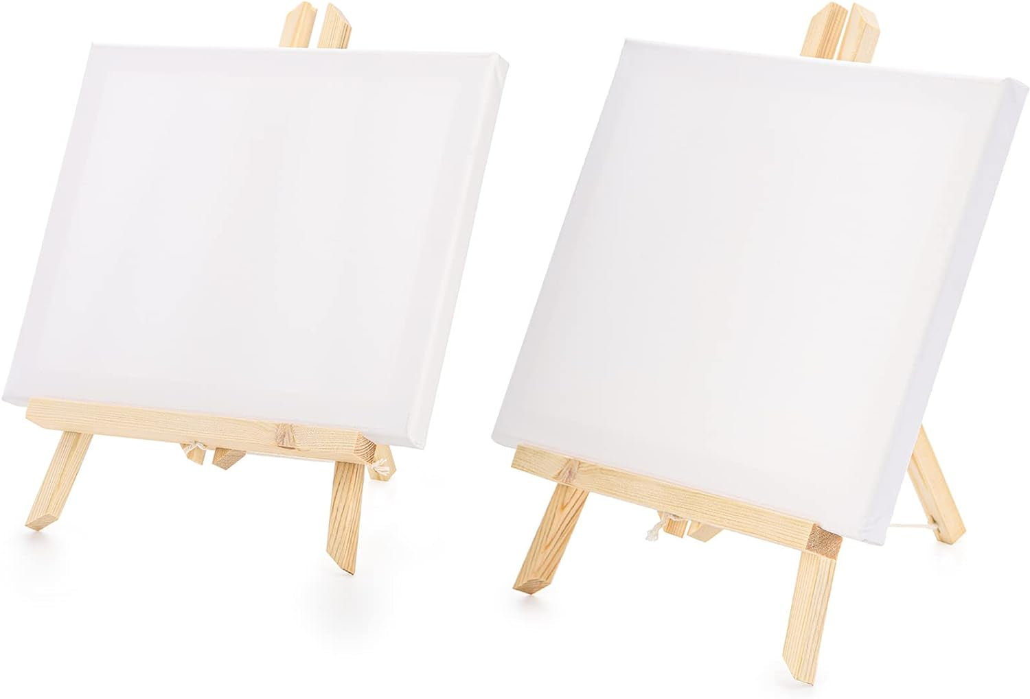 6 Packs 8" X 10" Canvas and Easel Set, Art Easel Stand with Canvas Set Tabletop Wooden Display Stand and Canvas Panels for Artist, Students, Adults, Kids Painting