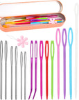 Plastic Large Eye Sewing Needles, Large-Eye Blunt Needles, Bent Tapestry Needles, Yarn Needles Crafting Knitting Stringing Needles with Storage Box and Needle Threader for Knitting Crochet